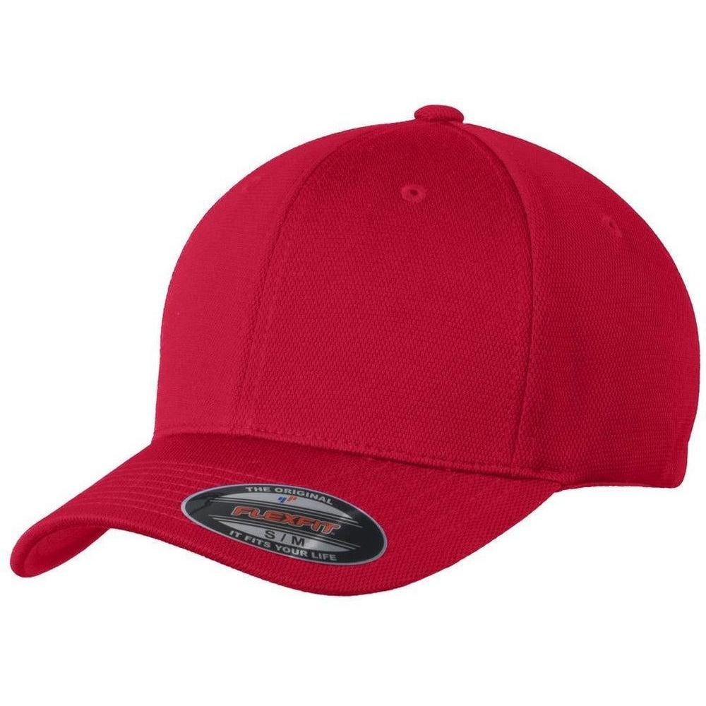 no-logo Sport-Tek Flexfit Cool & Dry Poly Block Mesh Cap-Headwear-Sport-Tek-True Red-S/M-Thread Logic
