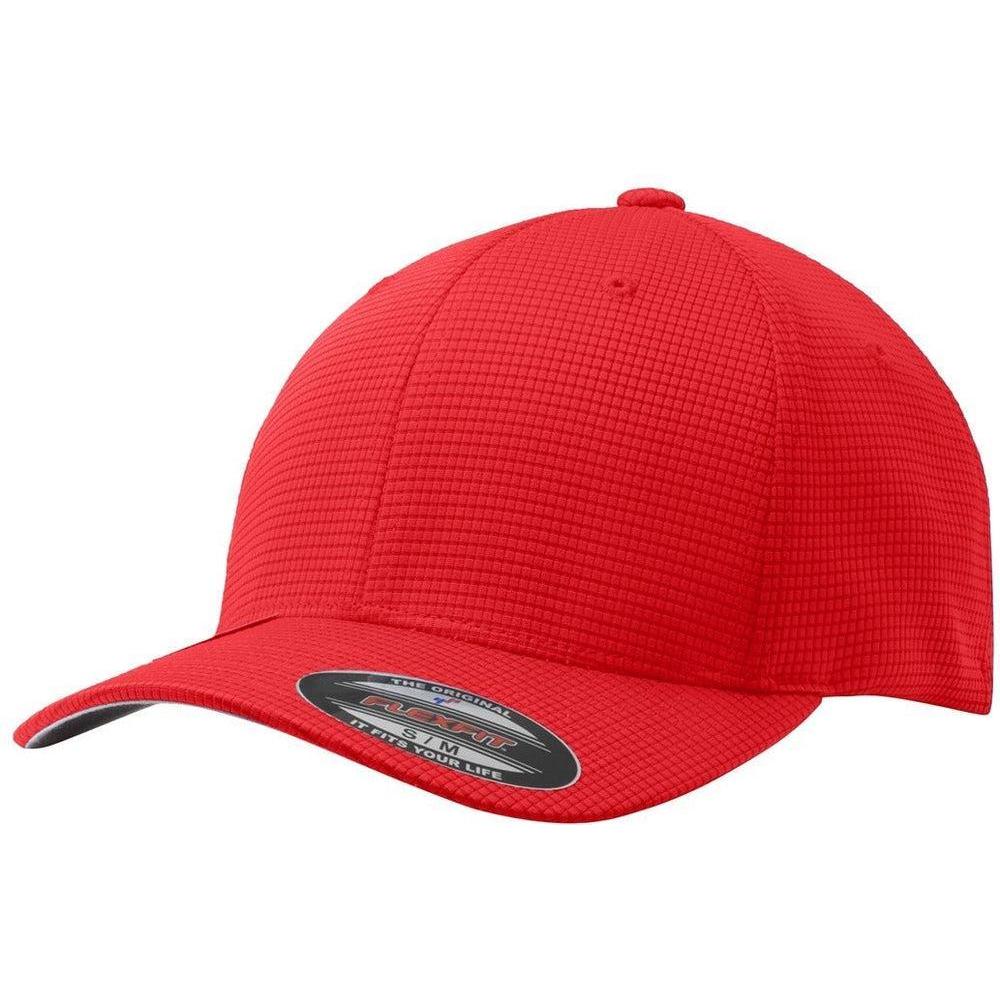 no-logo Sport-Tek Flexfit Grid Texture Cap-Headwear-Sport-Tek-True Red-S/M-Thread Logic