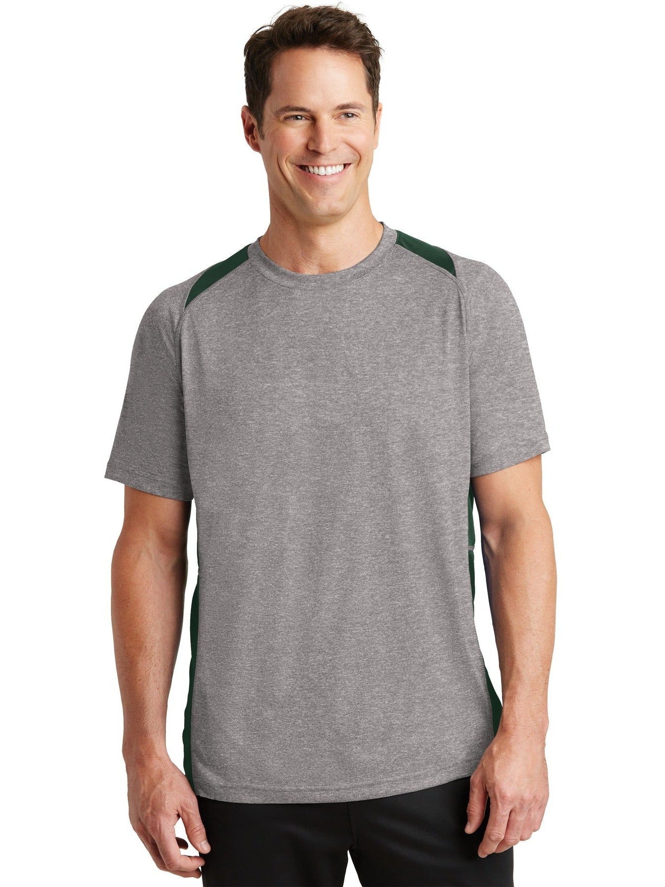 Sport-Tek Heather Colorblock Contender Tee-Regular-Sport-Tek-Vintage Heather/Forest Green-S-Thread Logic