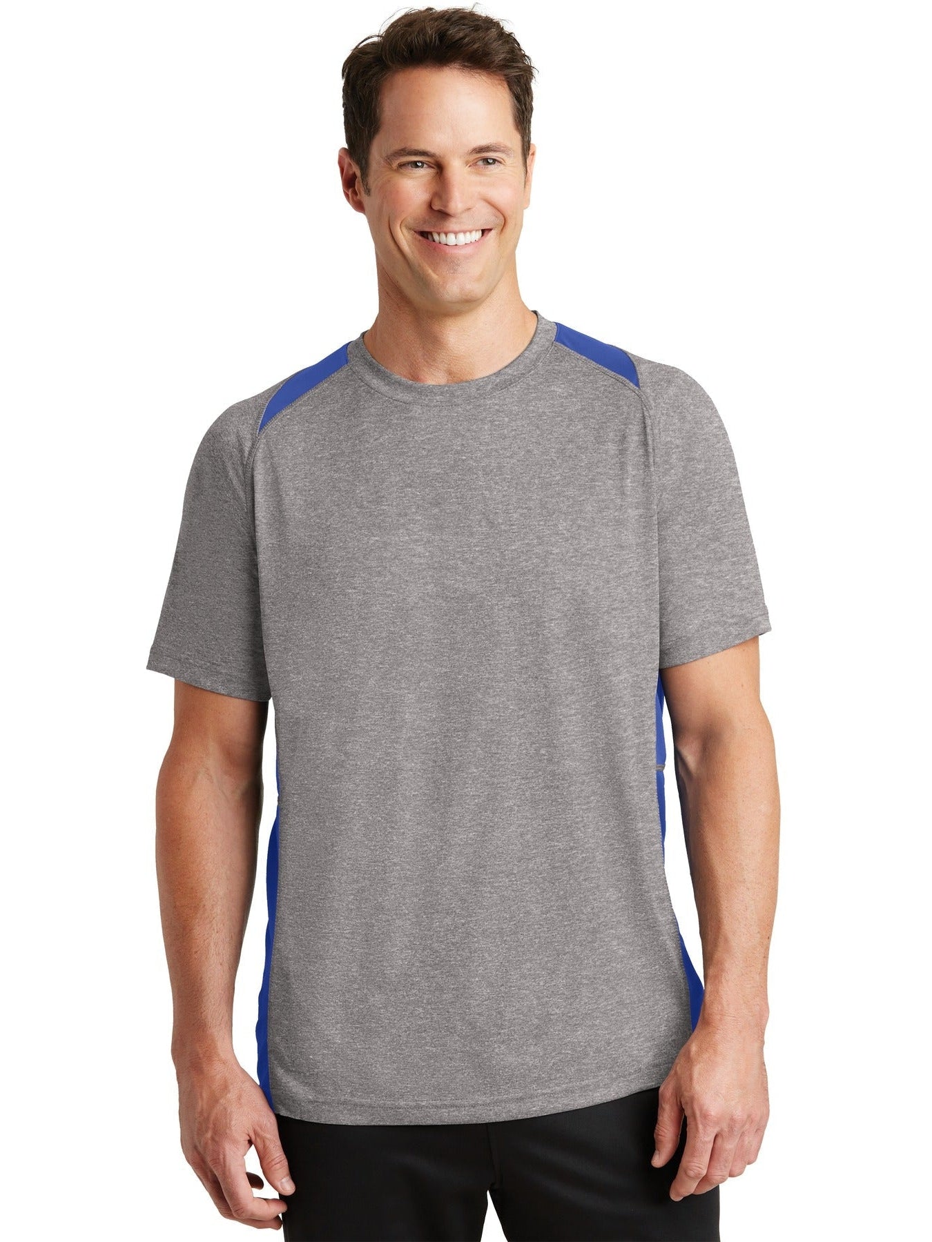 Sport-Tek Heather Colorblock Contender Tee-Regular-Sport-Tek-Vintage Heather/True Royal-S-Thread Logic