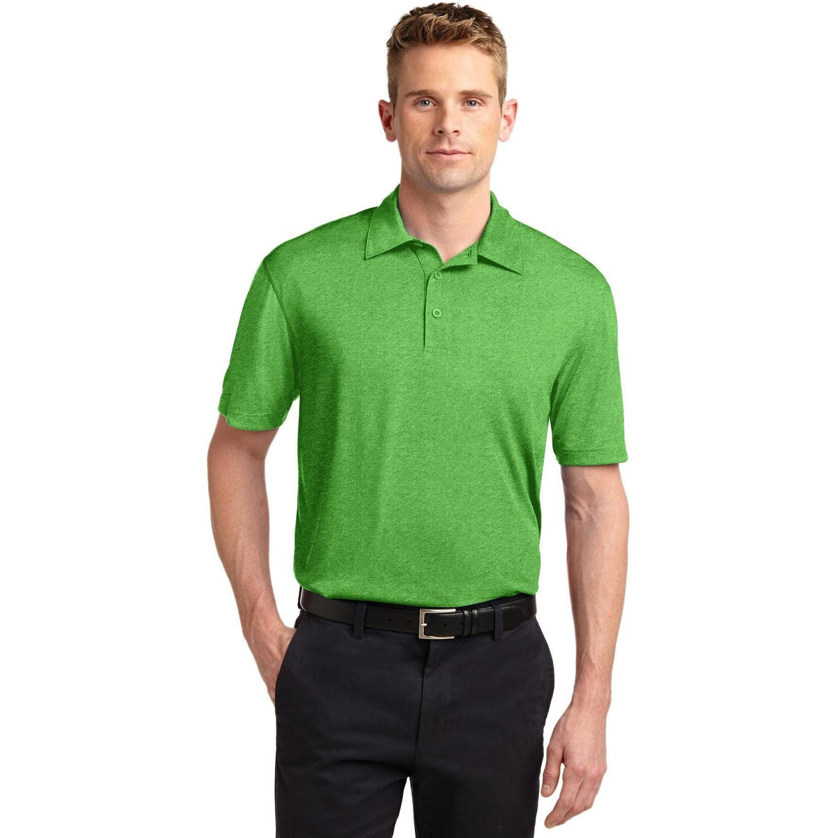 no-logo Sport-Tek Heather Contender Polo-Regular-Sport-Tek-Turf Green Heather-S-Thread Logic