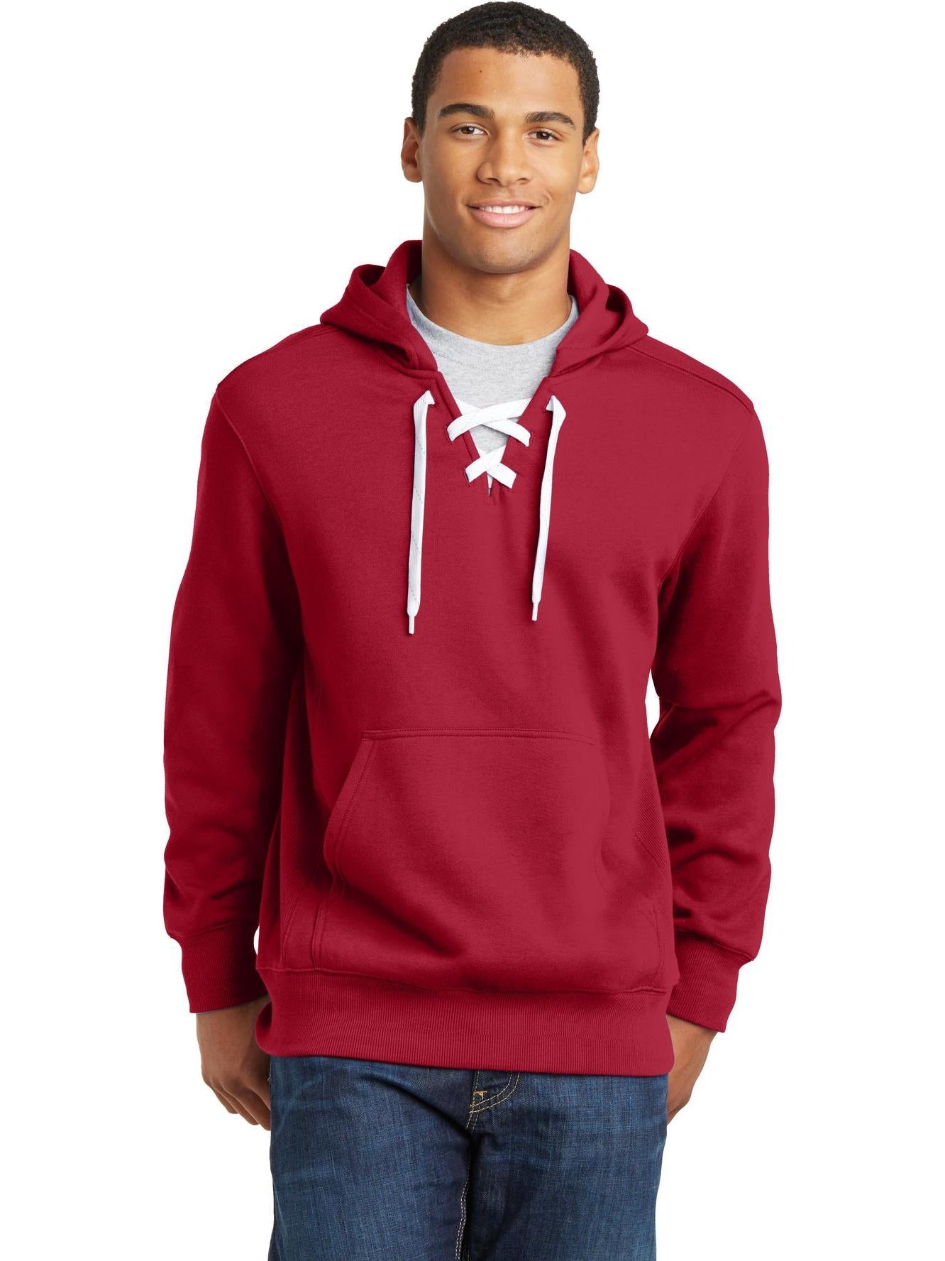 Sport-Tek Lace Up Pullover Hooded Sweatshirt-Regular-Sport-Tek-Deep Red-S-Thread Logic