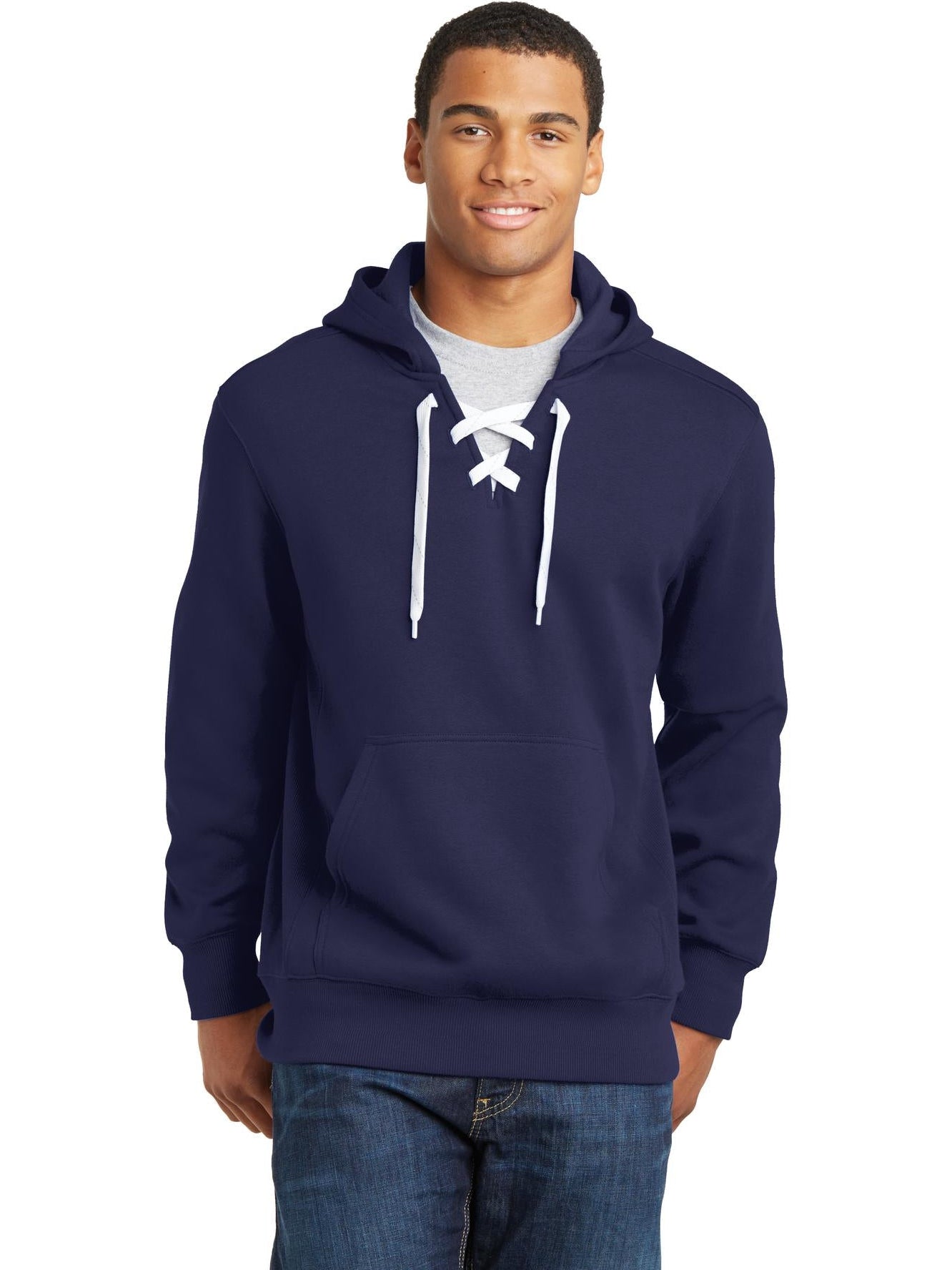 Sport-Tek Lace Up Pullover Hooded Sweatshirt-Regular-Sport-Tek-True Navy-S-Thread Logic