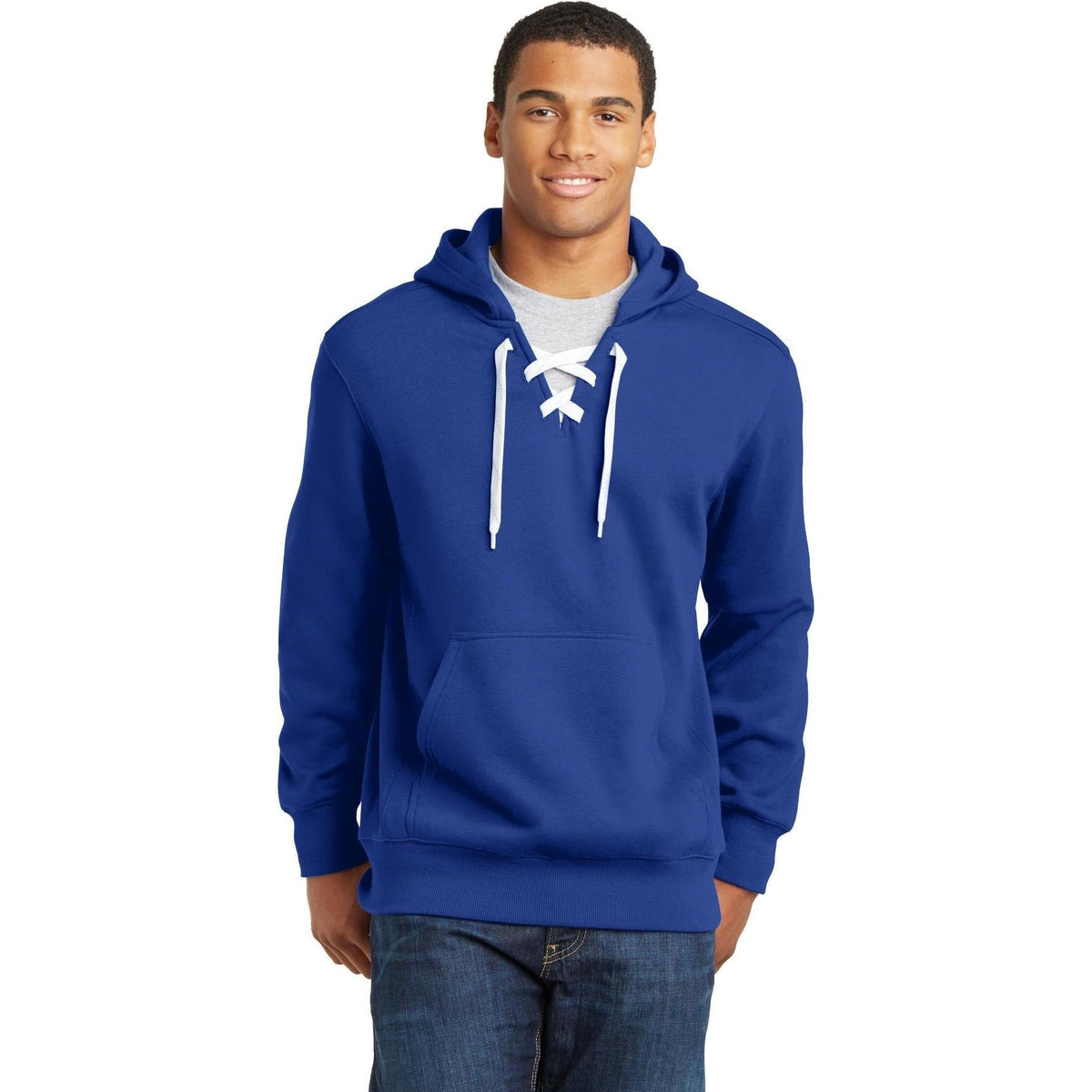logo-left Sport-Tek Lace Up Pullover Hooded Sweatshirt-Hoodies-Sport-Tek-True Royal-S-Thread Logic