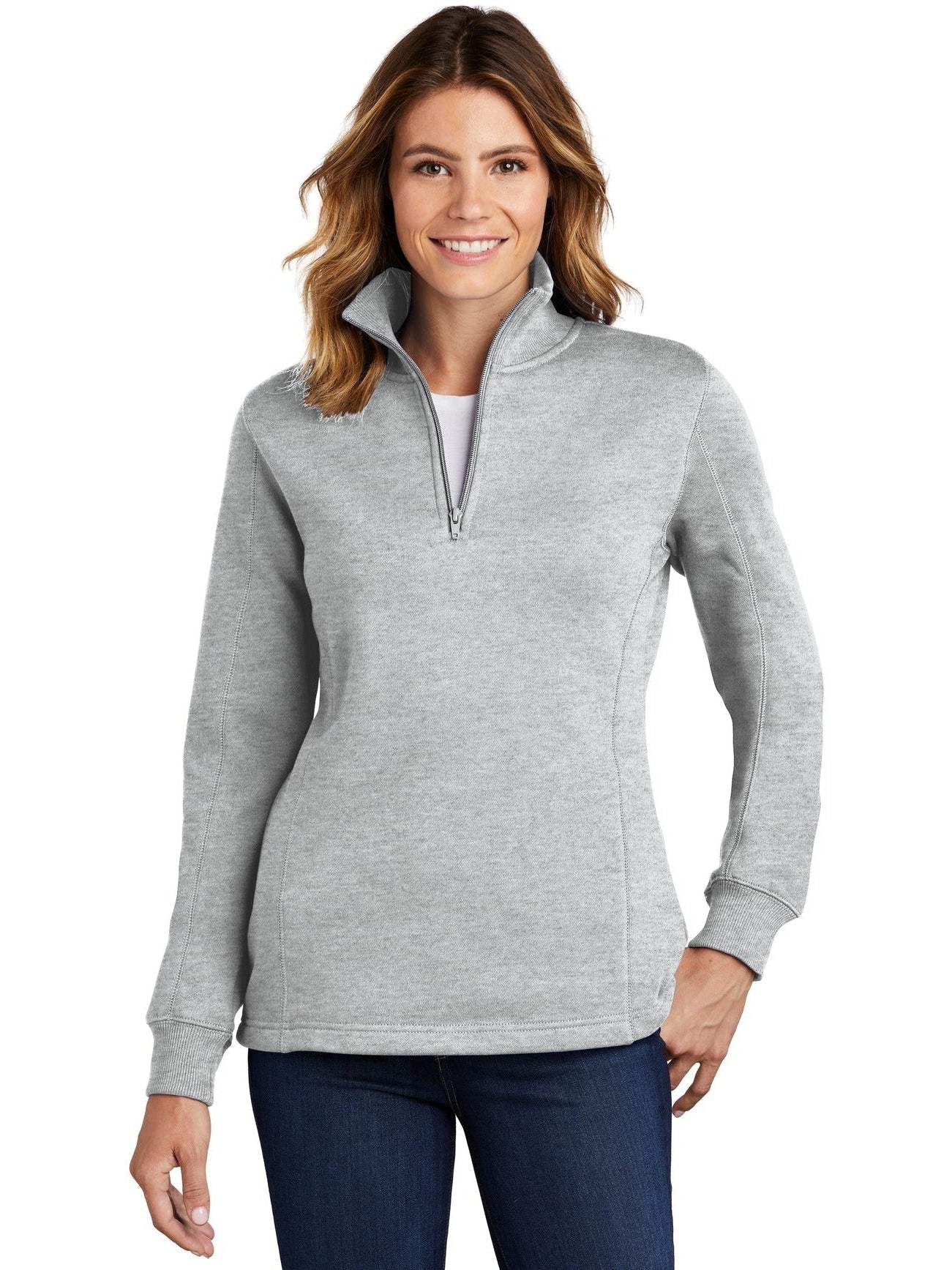 Sport-Tek Ladies 1/4 Zip Sweatshirt-Regular-Sport-Tek-Athletic Heather-XS-Thread Logic