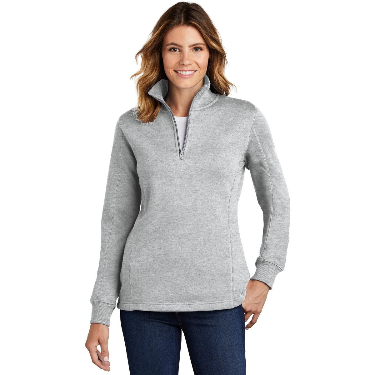 no-logo Sport-Tek Women's 1/4 Zip Sweatshirt-Quarter Zips-Sport-Tek-Athletic Heather-XS-Thread Logic