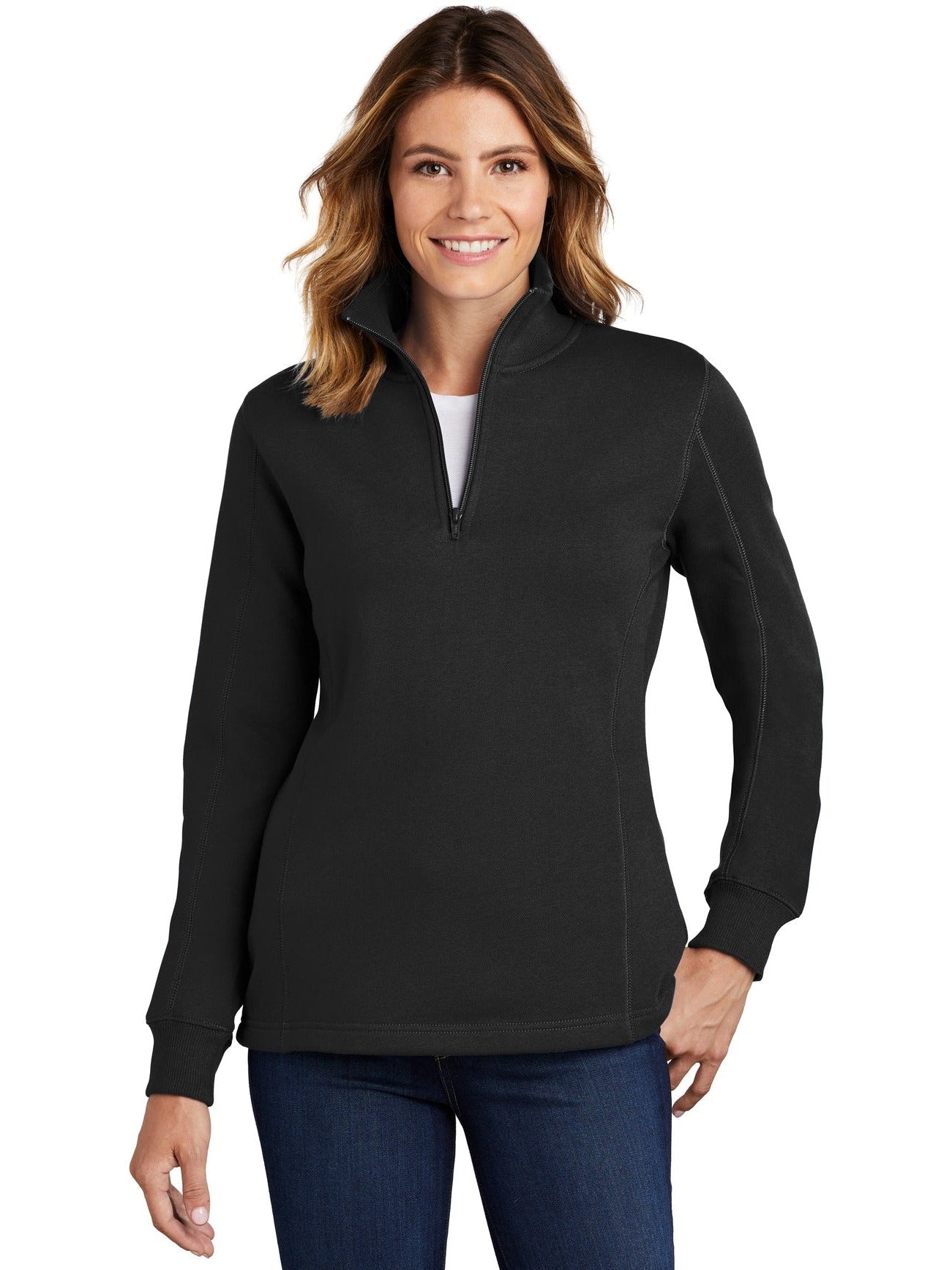 Sport-Tek Ladies 1/4 Zip Sweatshirt-Regular-Sport-Tek-Black-XS-Thread Logic