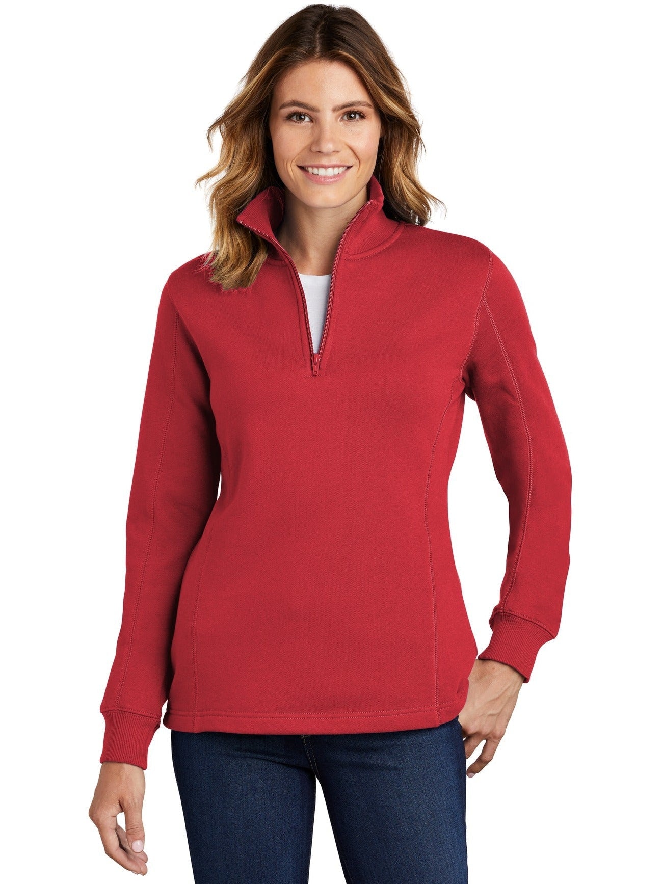 Sport-Tek Ladies 1/4 Zip Sweatshirt-Regular-Sport-Tek-True Red-XS-Thread Logic