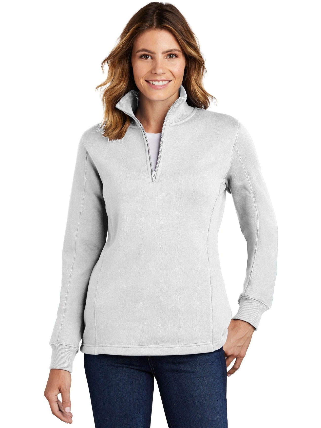 Sport-Tek Ladies 1/4 Zip Sweatshirt-Regular-Sport-Tek-White-XS-Thread Logic