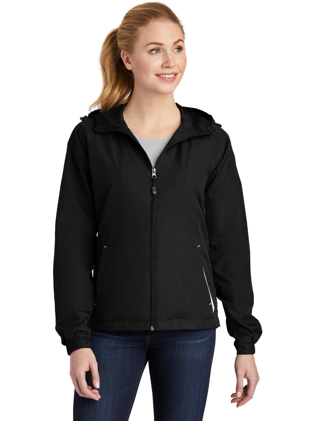 Sport-Tek Ladies Colorblock Hooded Raglan Jacket-Regular-Sport-Tek-Black/White-S-Thread Logic