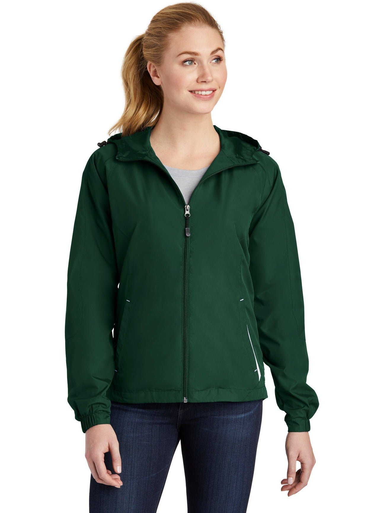 Sport-Tek Ladies Colorblock Hooded Raglan Jacket-Regular-Sport-Tek-Forest Green/White-S-Thread Logic