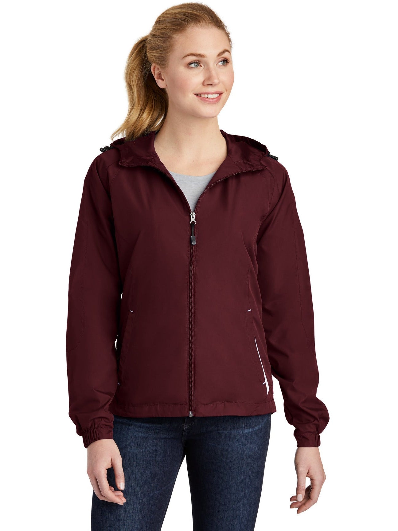 Sport-Tek Ladies Colorblock Hooded Raglan Jacket-Regular-Sport-Tek-Maroon/White-S-Thread Logic