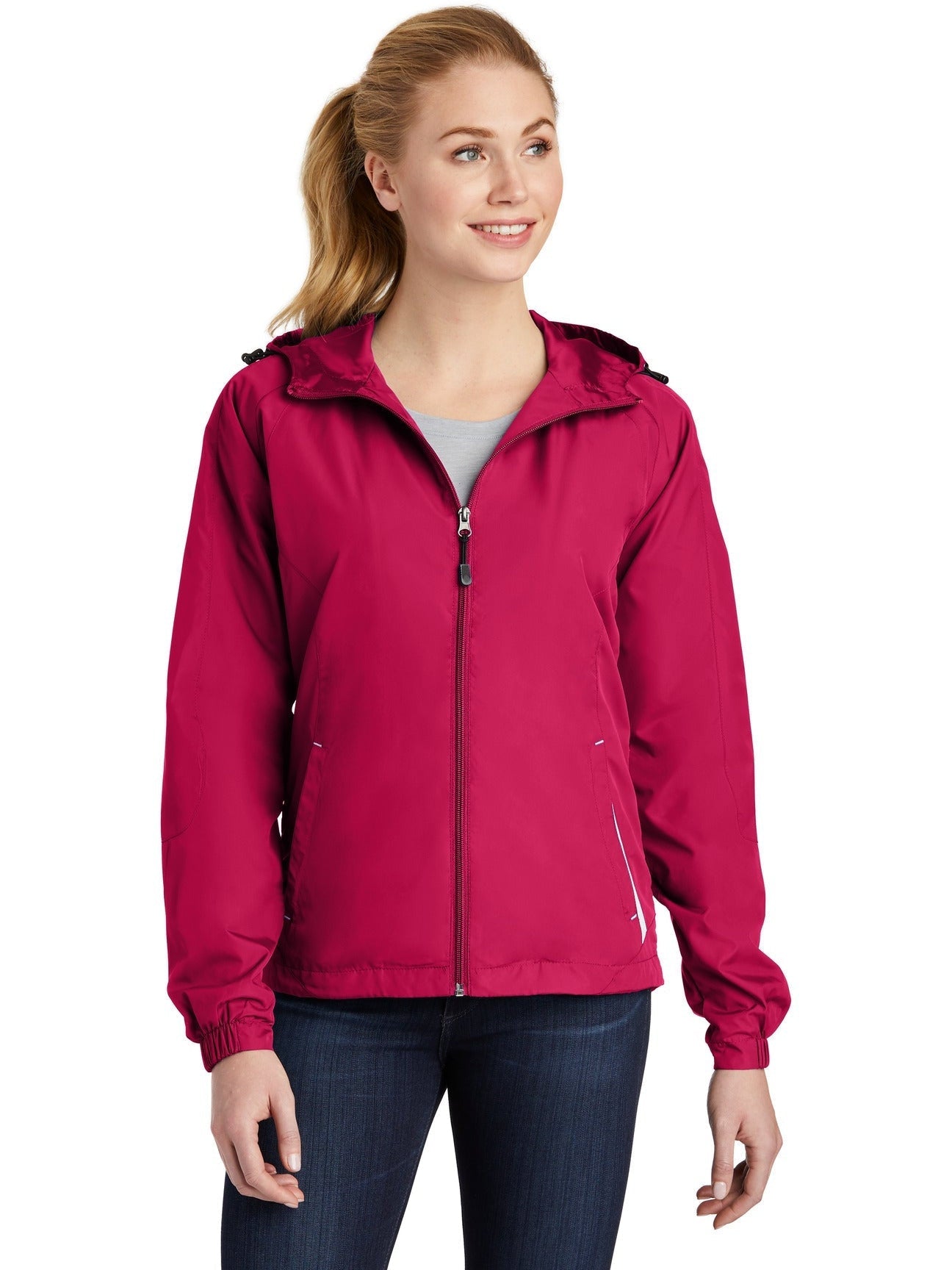 Sport-Tek Ladies Colorblock Hooded Raglan Jacket-Regular-Sport-Tek-Pink Raspberry/White-S-Thread Logic