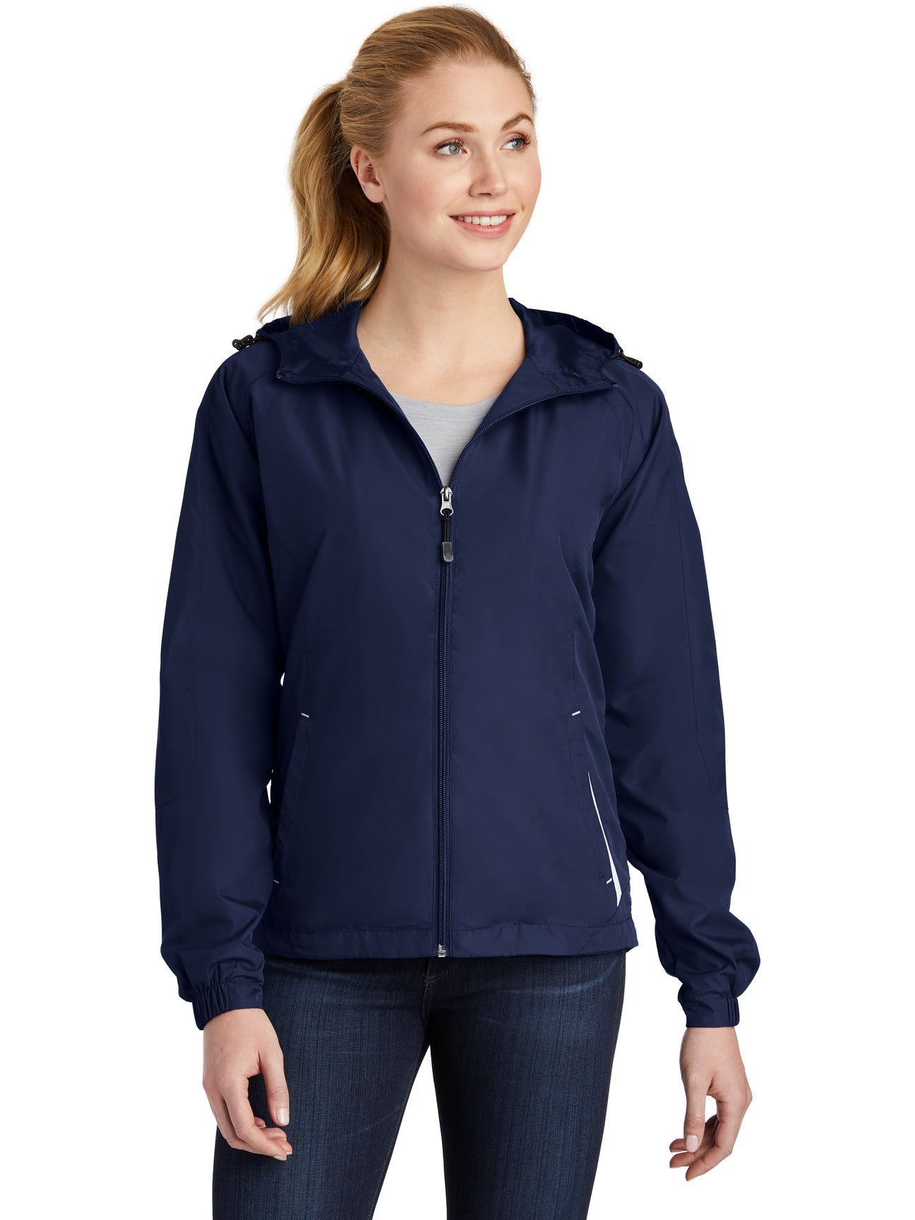 Sport-Tek Ladies Colorblock Hooded Raglan Jacket-Regular-Sport-Tek-True Navy/White-S-Thread Logic