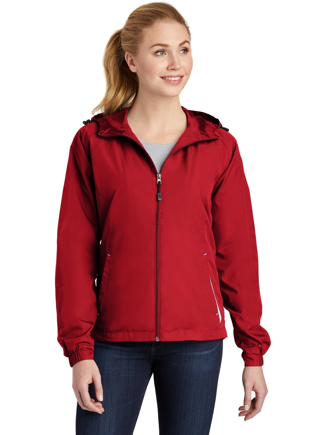Sport-Tek Ladies Colorblock Hooded Raglan Jacket-Regular-Sport-Tek-True Red/White-S-Thread Logic