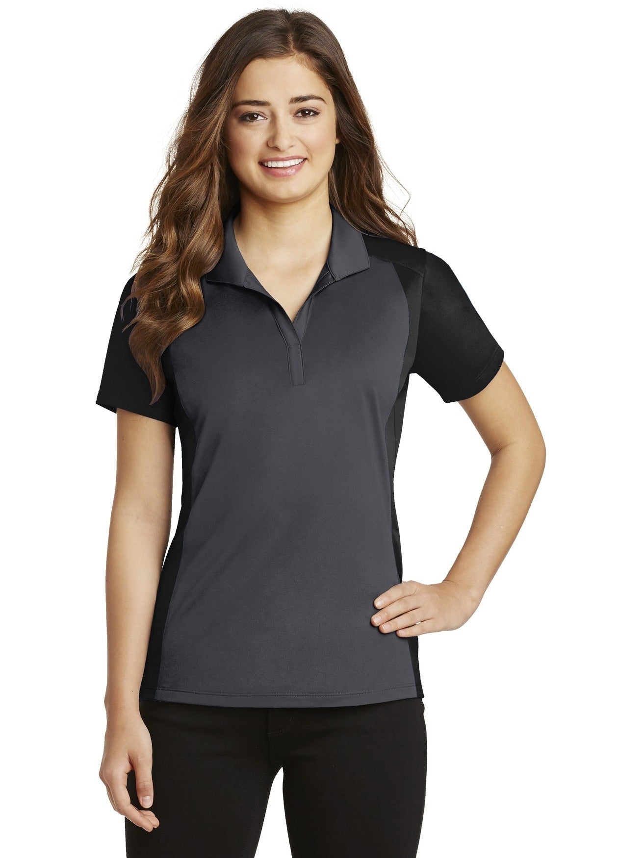 Sport-Tek Ladies Colorblock Micropique Sport-Wick Polo-Regular-Sport-Tek-Iron Grey/Black-S-Thread Logic