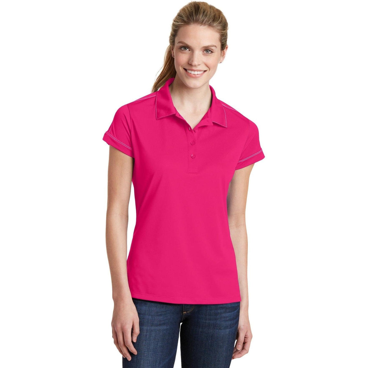 no-logo Sport-Tek Women's Contrast Stitch Polo-Active-Sport-Tek-Pink Raspberry-XS-Thread Logic