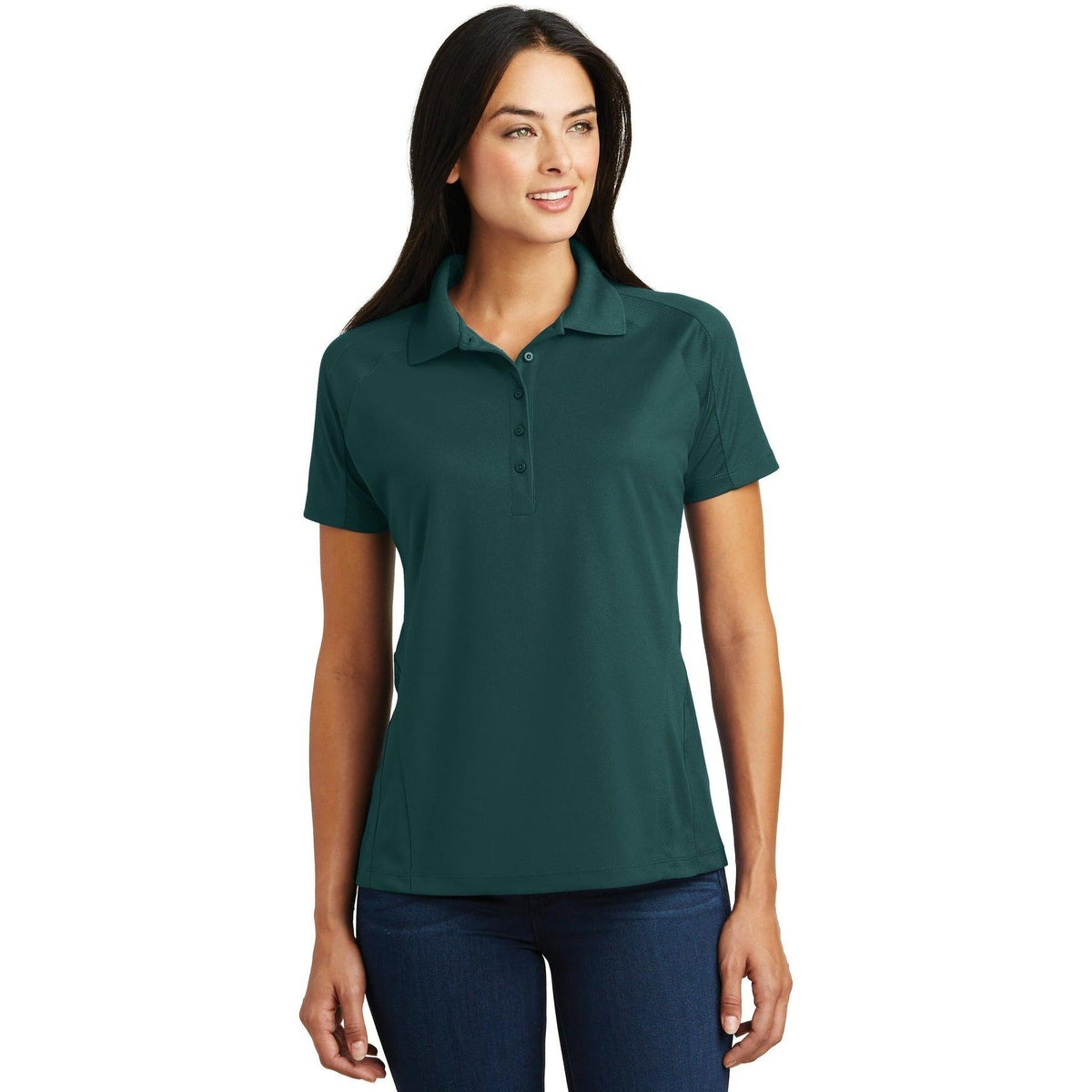 logo-left Sport-Tek Ladies Dri-Mesh Pro Polo-Regular-Sport-Tek-Dark Green-S-Thread Logic