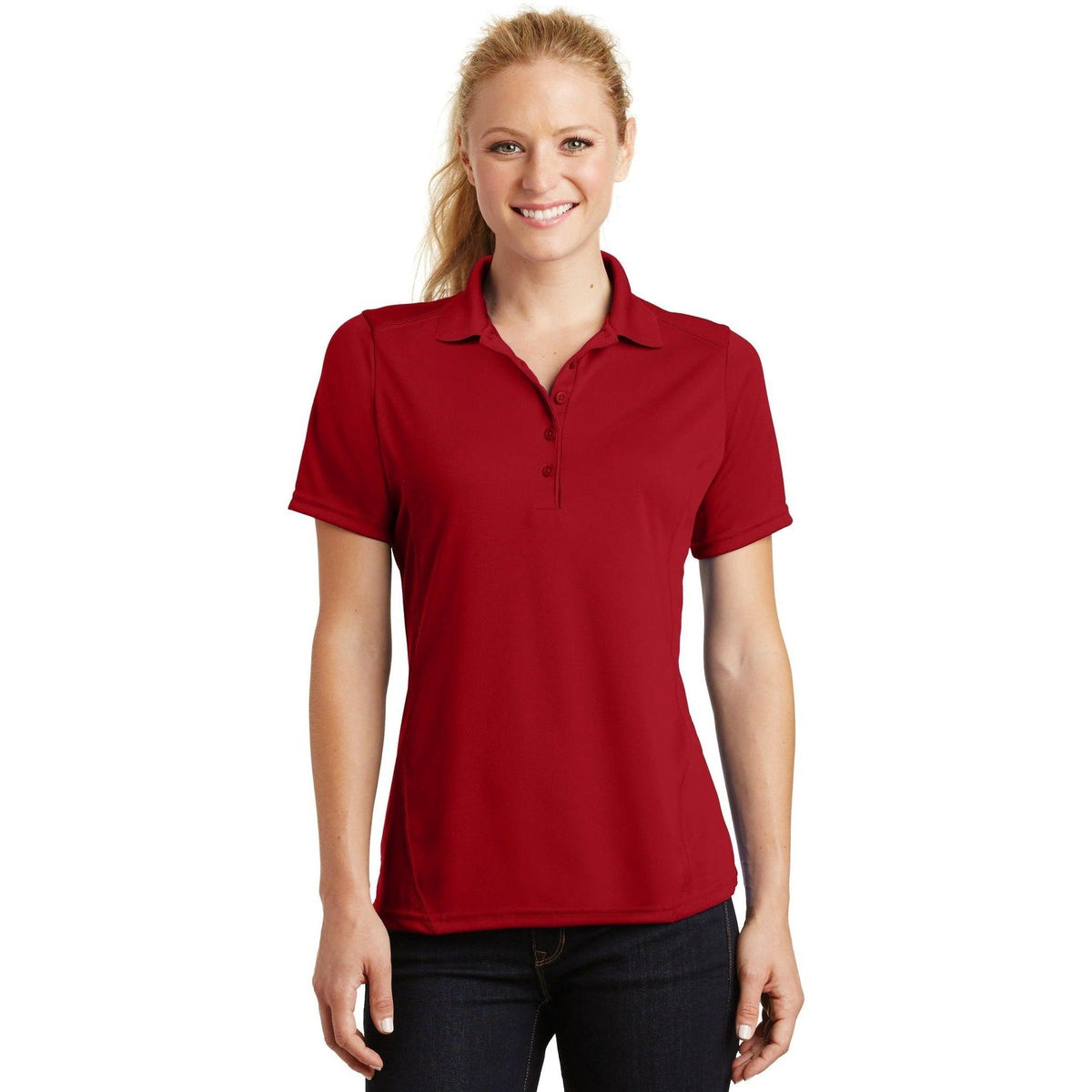 no-logo Sport-Tek Women's Dry Zone Raglan Accent Polo-Regular-Sport-Tek-True Red-S-Thread Logic