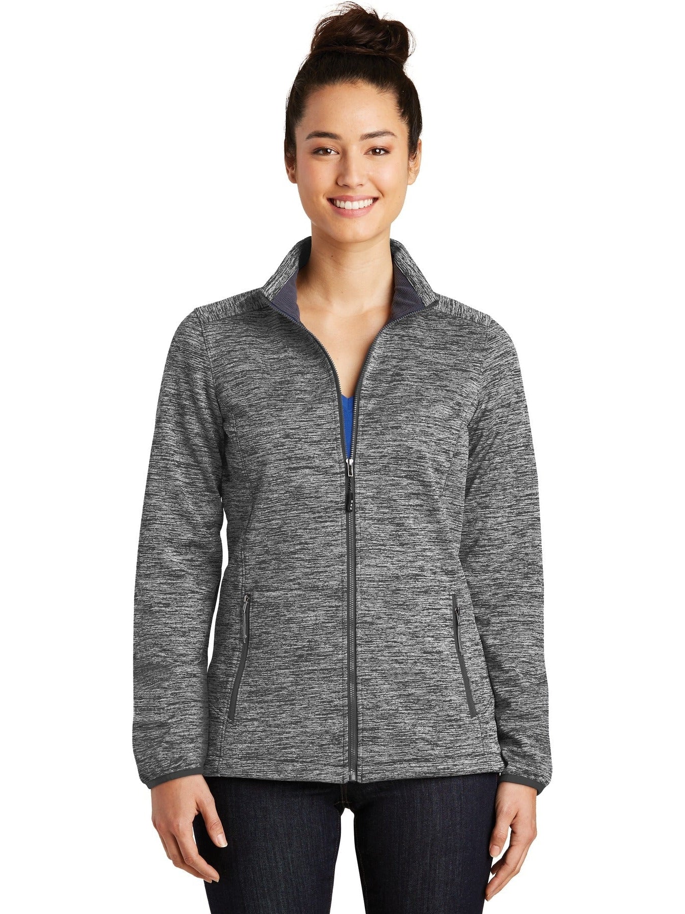 No-Logo CLOSEOUT - Sport-Tek Ladies Electric Heather Soft Shell Jacket-Active-Sport-Tek-Black Electric-XS-Thread Logic