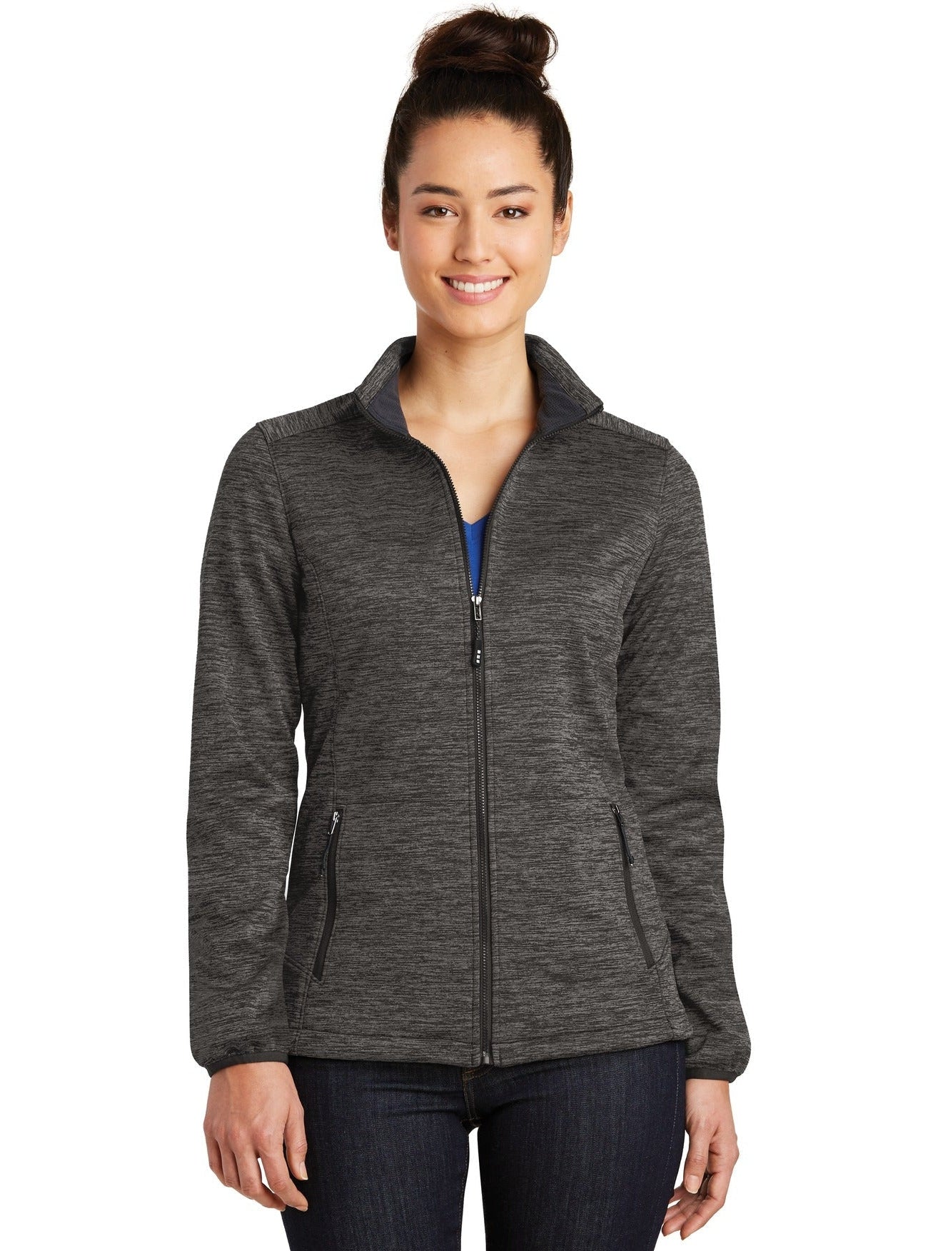 No-Logo CLOSEOUT - Sport-Tek Ladies Electric Heather Soft Shell Jacket-Active-Sport-Tek-Grey-Black Electric-XS-Thread Logic