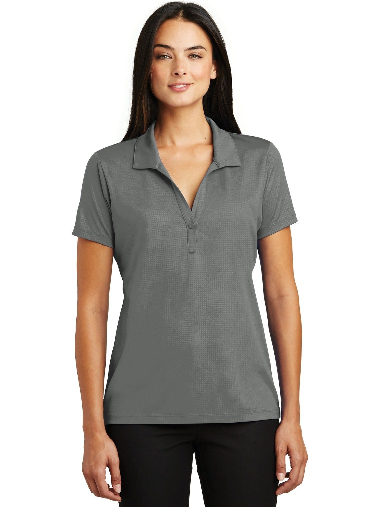 Sport-Tek Ladies Embossed Posicharge Tough Polo-Regular-Sport-Tek-Dark Smoke Grey-S-Thread Logic