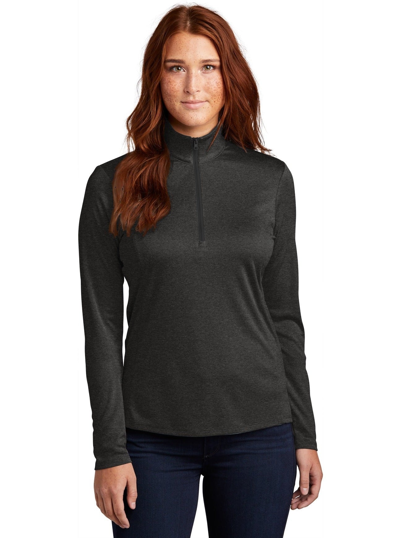 Sport-Tek Ladies Endeavor 1/2-Zip Pullover-Regular-Sport-Tek-Black Heather-S-Thread Logic