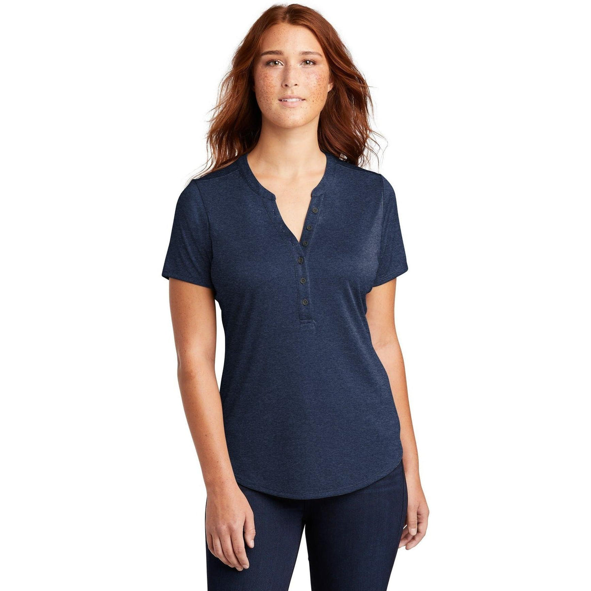 no-logo Sport-Tek Women's Endeavor Henley-Polos-Sport-Tek-Dark Royal Heather-XS-Thread Logic