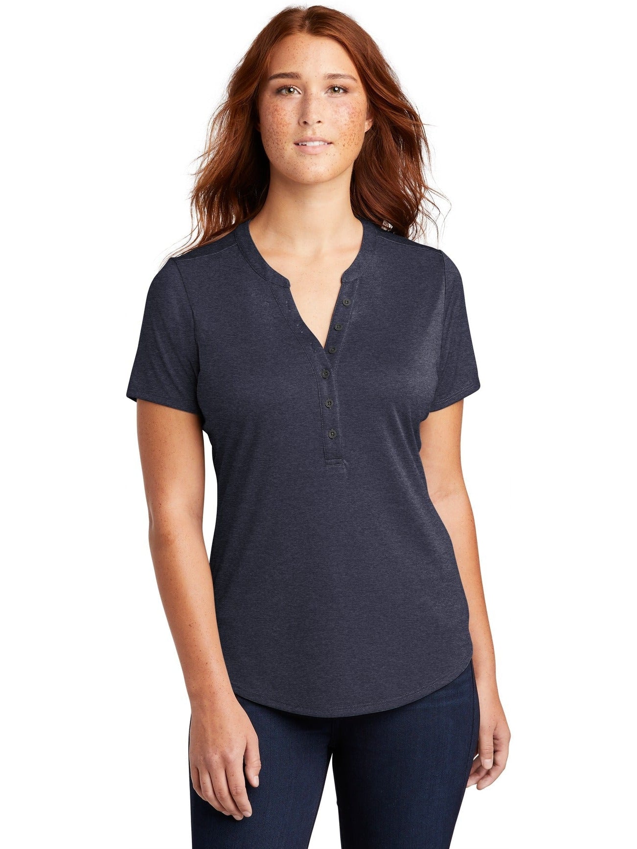 No-Logo CLOSEOUT - Sport-Tek Ladies Endeavor Henley-Polos-Sport-Tek-Deep Navy Heather-XS-Thread Logic