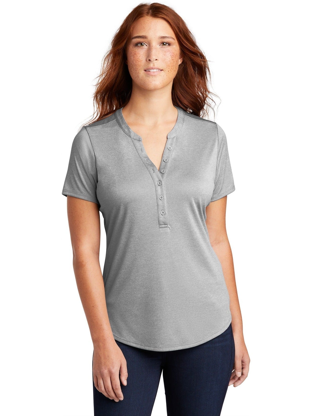 Sport-Tek Ladies Endeavor Henley-Regular-Sport-Tek-Light Grey Heather-XS-Thread Logic