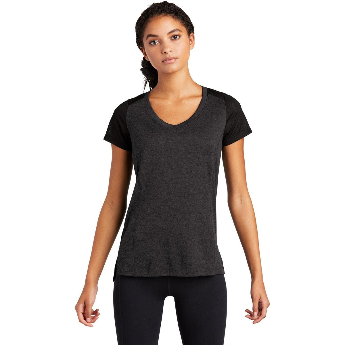 no-logo Sport-Tek Ladies Endeavor Tee-Active-Sport-Tek-Black Heather/Black-S-Thread Logic