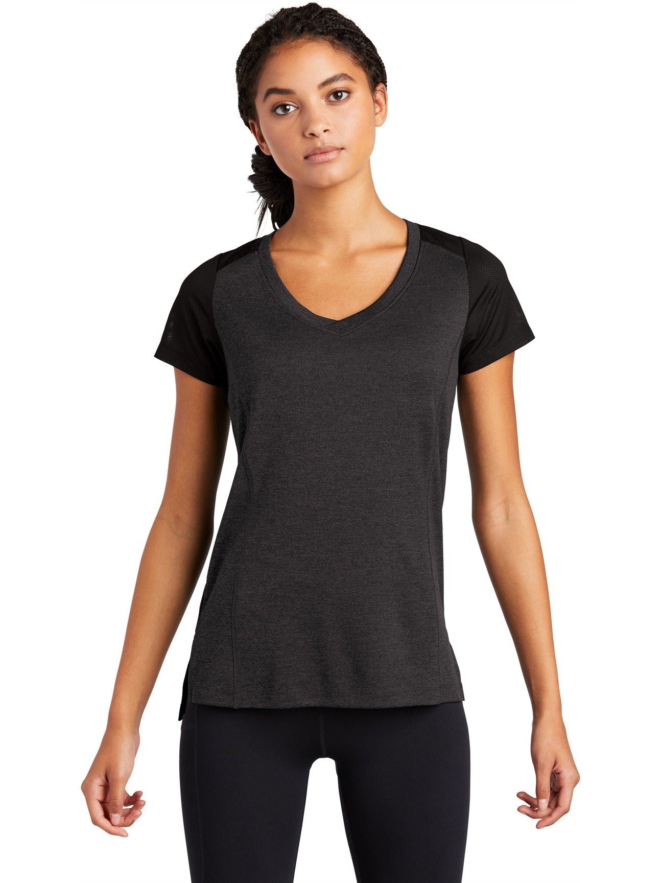 No-Logo CLOSEOUT - Sport-Tek Ladies Endeavor Tee-Polos-Sport-Tek-Black Heather/Black-S-Thread Logic