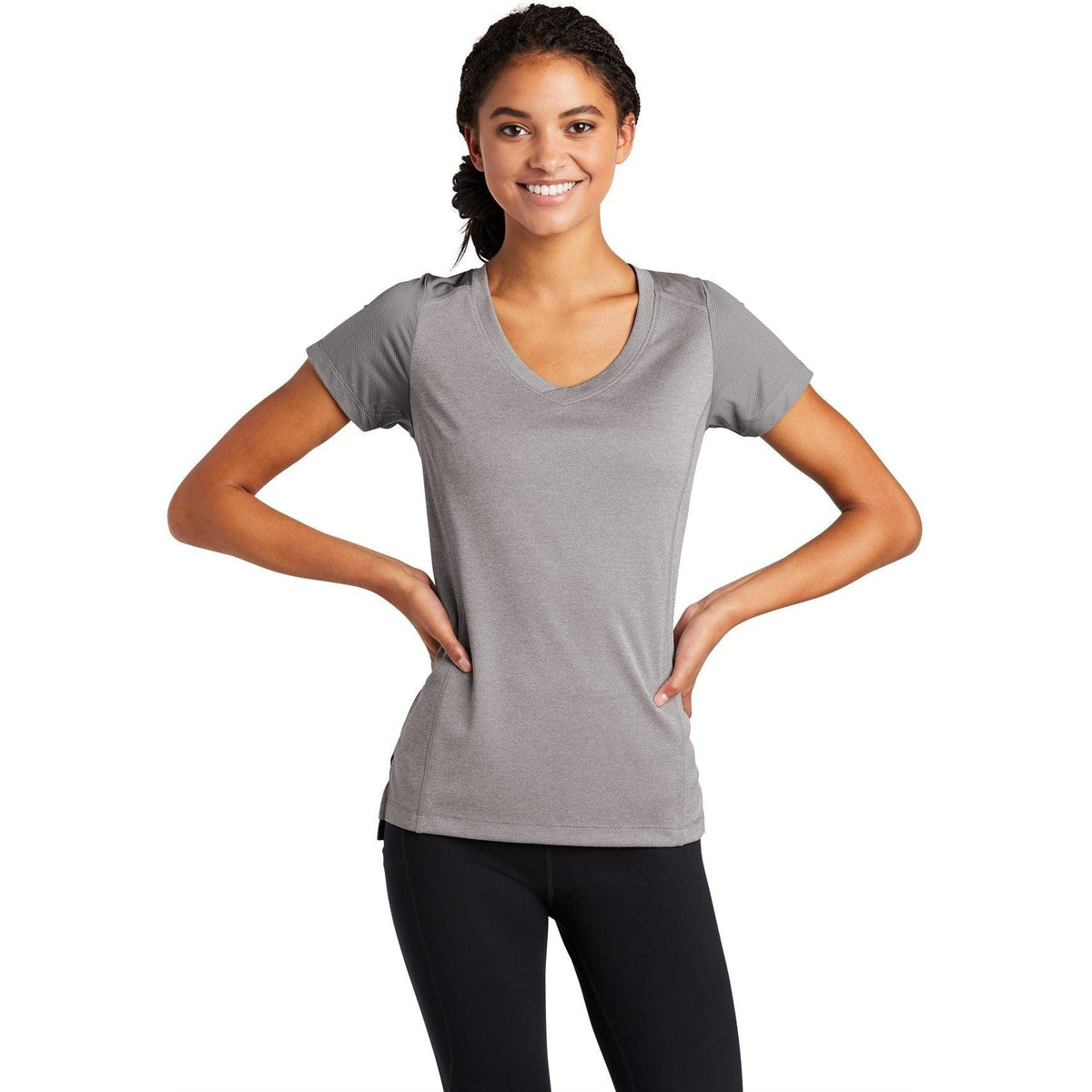 no-logo Sport-Tek Ladies Endeavor Tee-Active-Sport-Tek-Light Grey Heather/Light Grey-S-Thread Logic
