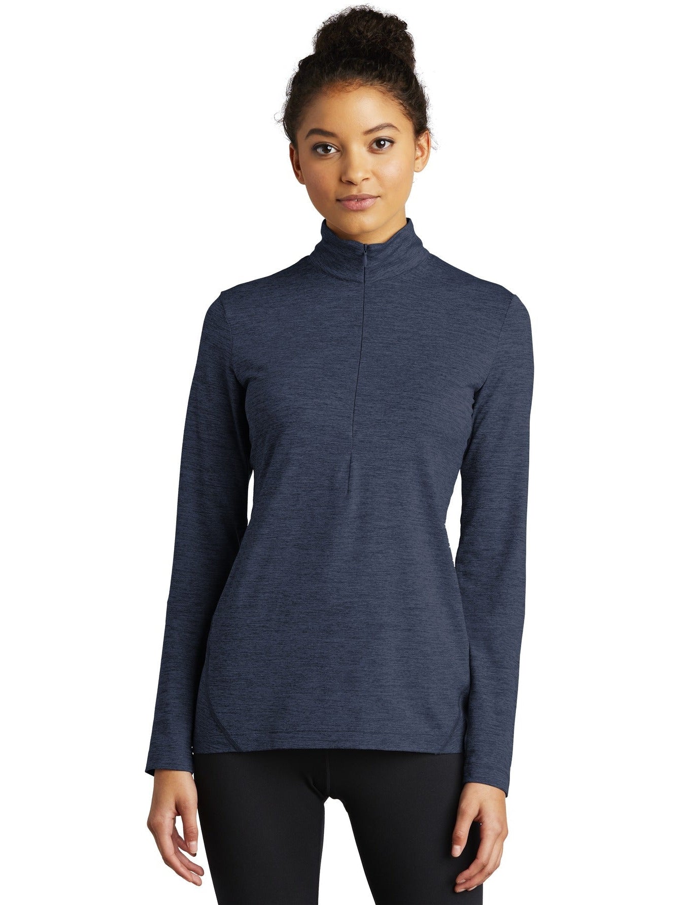 Sport-Tek Ladies Exchange 1.5 Long Sleeve 1/2-Zip-Regular-Sport-Tek-Dark Denim Heather-S-Thread Logic