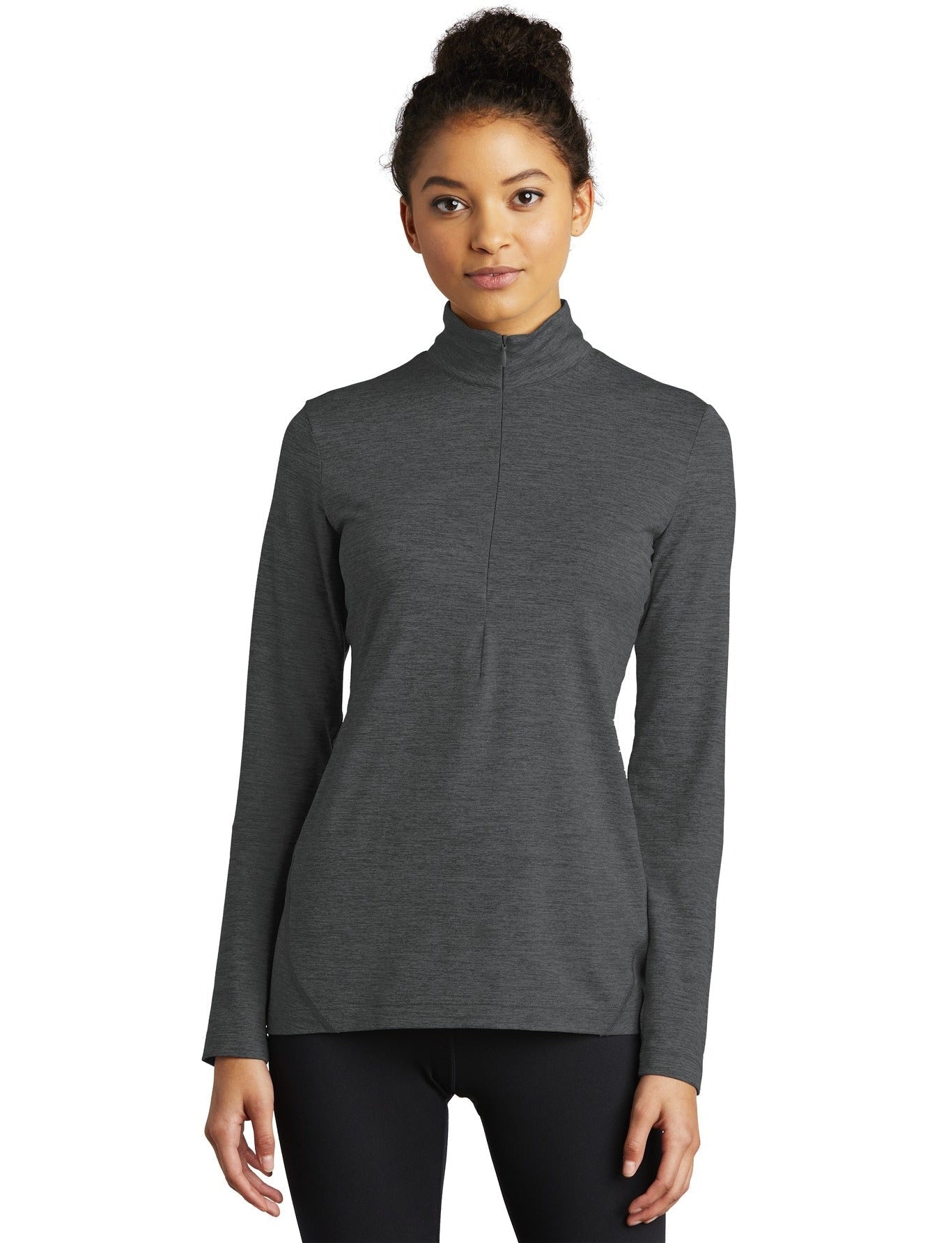 Sport-Tek Ladies Exchange 1.5 Long Sleeve 1/2-Zip-Regular-Sport-Tek-Graphite Heather-S-Thread Logic