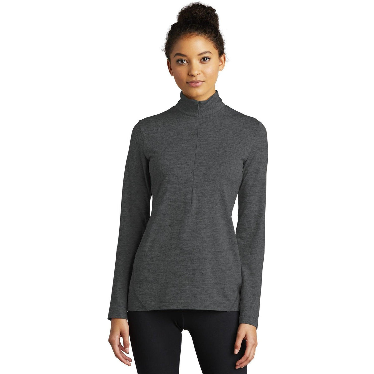 logo-left Sport-Tek Ladies Exchange 1.5 Long Sleeve 1/2-Zip-Regular-Sport-Tek-Graphite Heather-S-Thread Logic