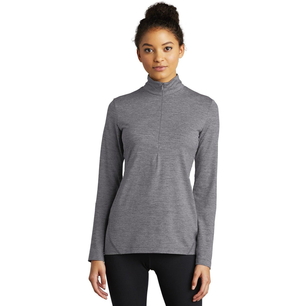 logo-left Sport-Tek Ladies Exchange 1.5 Long Sleeve 1/2-Zip-Regular-Sport-Tek-Grey Heather-S-Thread Logic