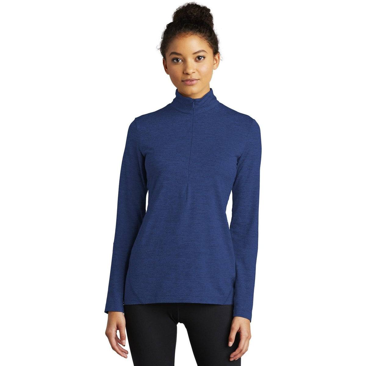 logo-left Sport-Tek Ladies Exchange 1.5 Long Sleeve 1/2-Zip-Regular-Sport-Tek-True Royal Heather-S-Thread Logic