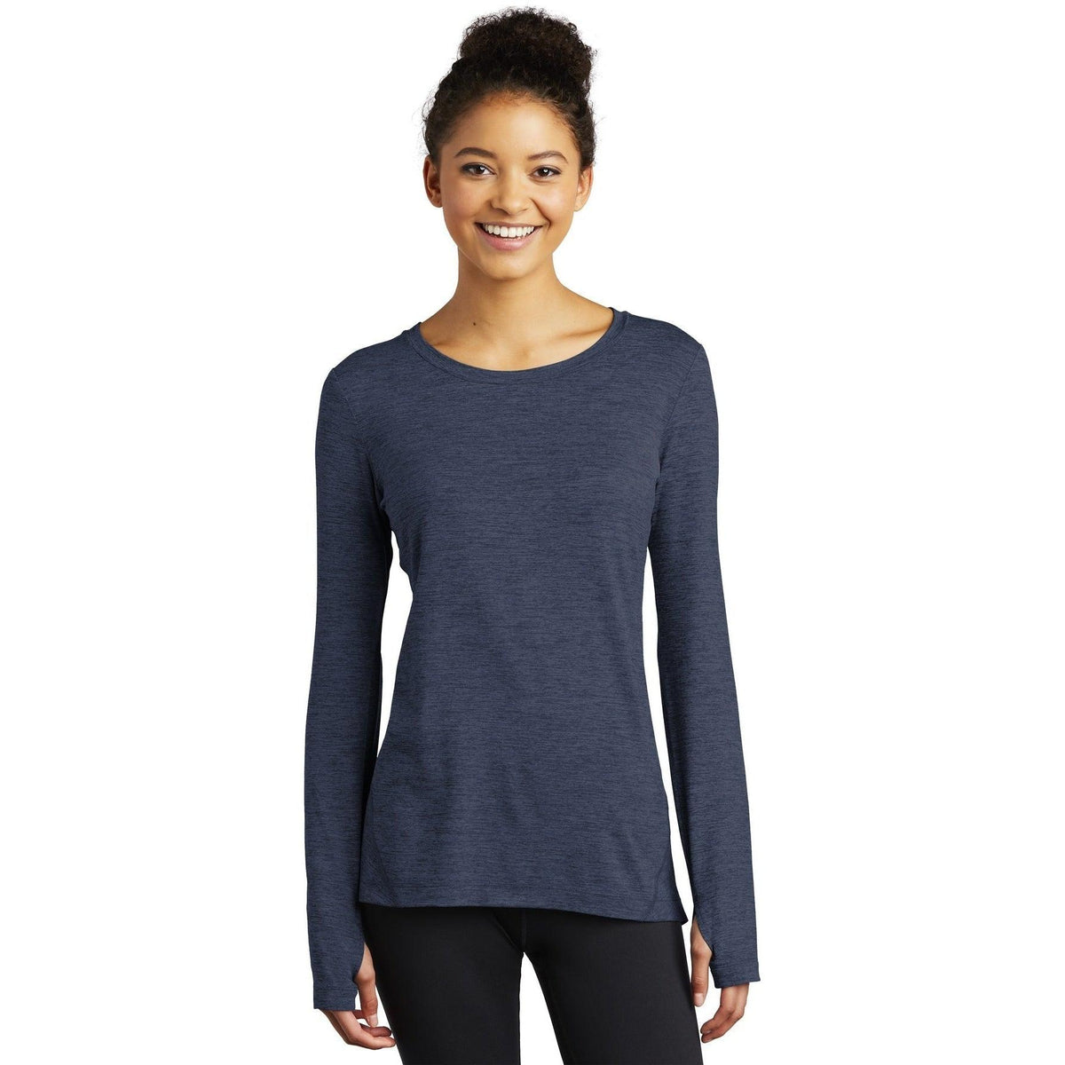 no-logo Sport-Tek Ladies Exchange 1.5 Long Sleeve Crew-Regular-Sport-Tek-Dark Denim Heather-S-Thread Logic