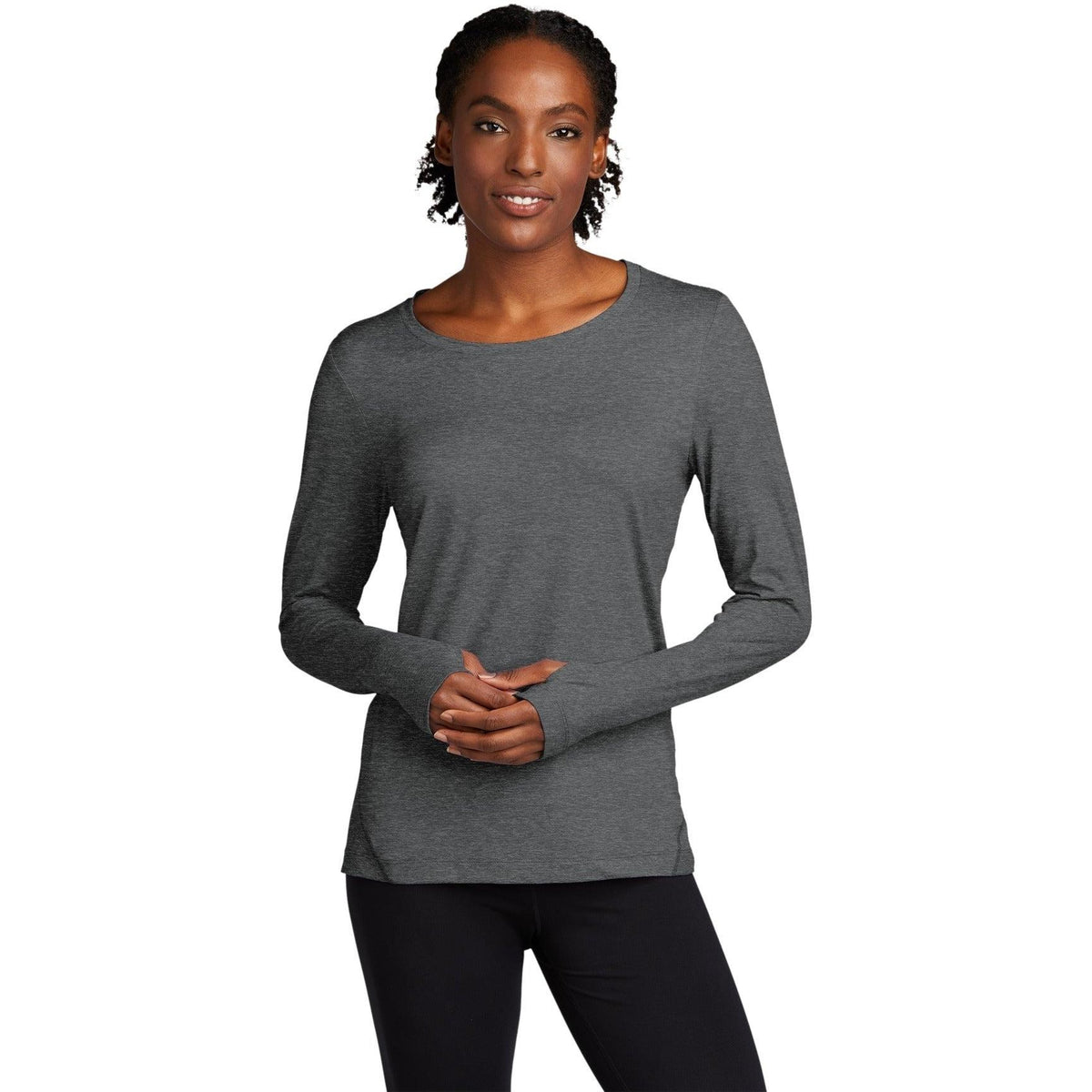 no-logo Sport-Tek Ladies Exchange 1.5 Long Sleeve Crew-Regular-Sport-Tek-Graphite Heather-S-Thread Logic