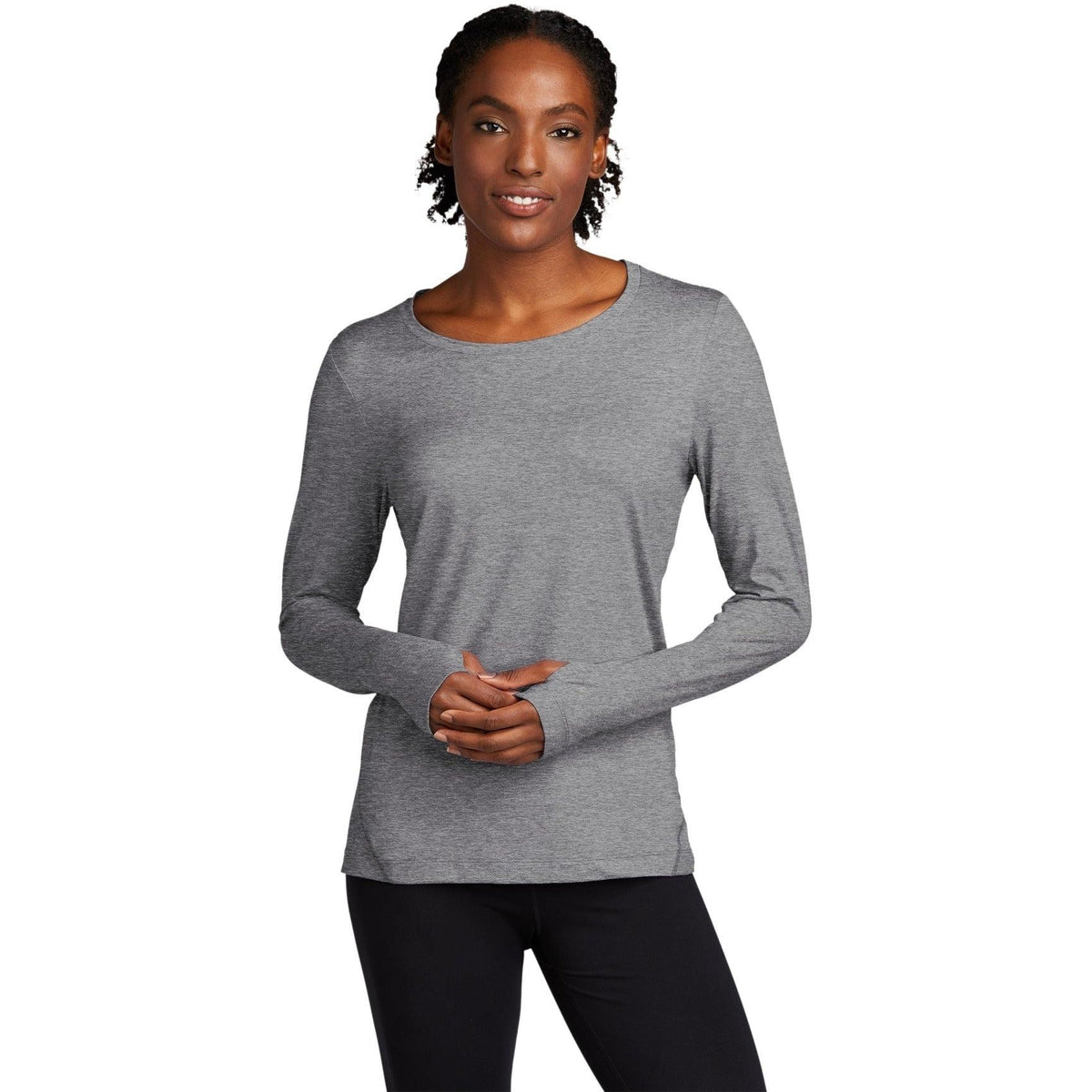 no-logo Sport-Tek Ladies Exchange 1.5 Long Sleeve Crew-Regular-Sport-Tek-Grey Heather-S-Thread Logic