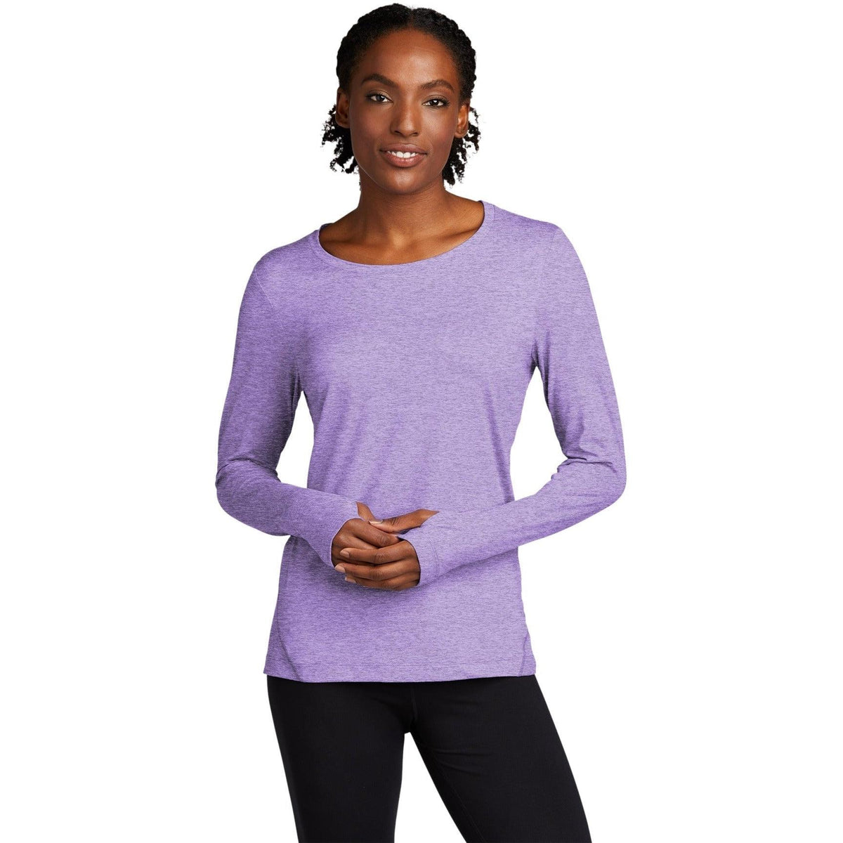 no-logo Sport-Tek Ladies Exchange 1.5 Long Sleeve Crew-Regular-Sport-Tek-Hyacinth Heather-S-Thread Logic