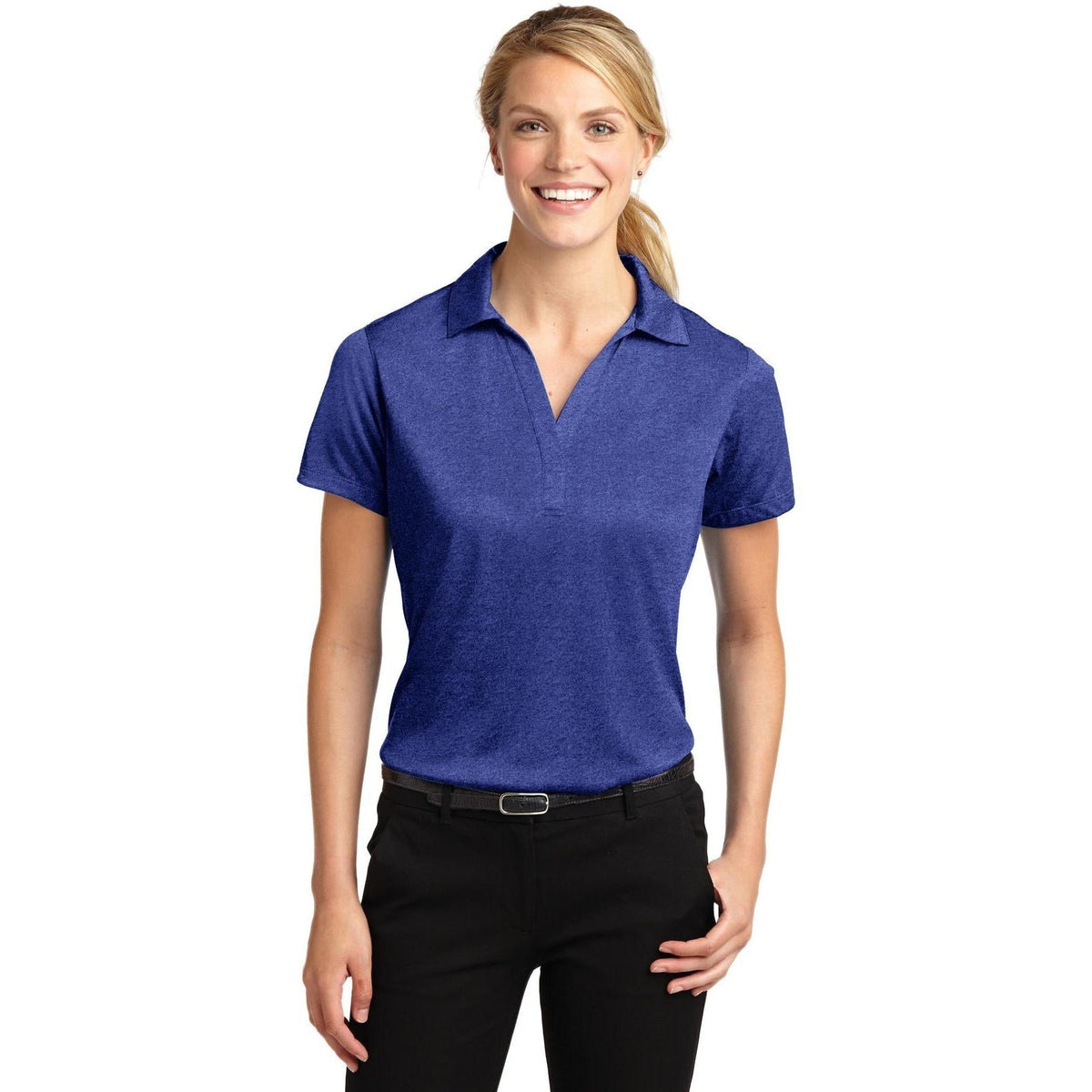 no-logo Sport-Tek Ladies Heather Contender Polo-Regular-Sport-Tek-Cobalt Heather-S-Thread Logic
