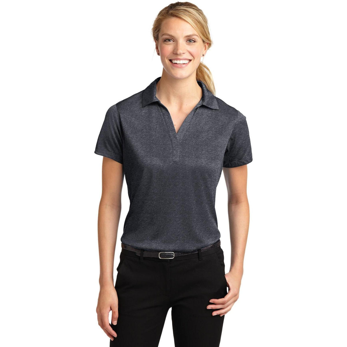 no-logo Sport-Tek Ladies Heather Contender Polo-Regular-Sport-Tek-Graphite Heather-S-Thread Logic