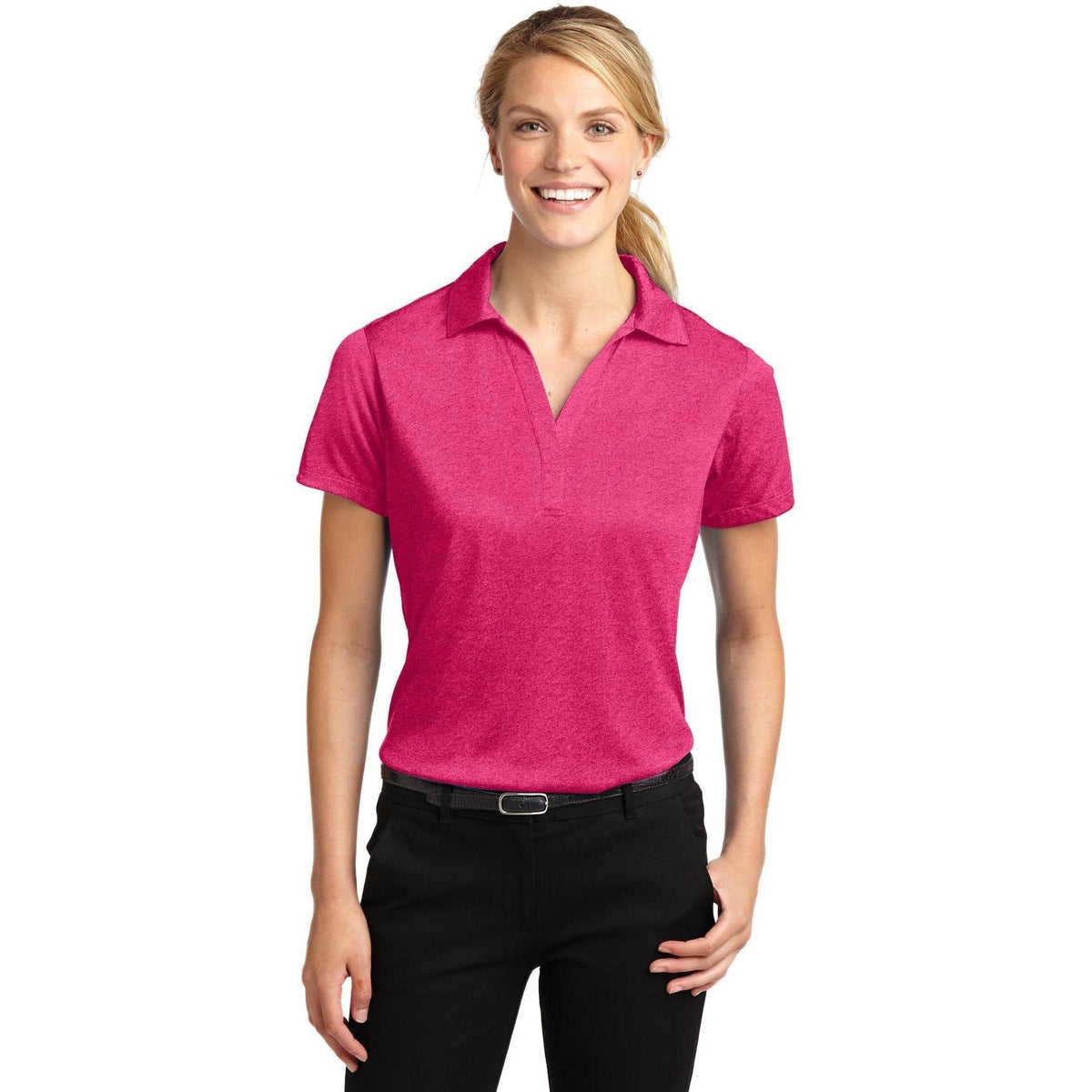 no-logo Sport-Tek Ladies Heather Contender Polo-Regular-Sport-Tek-Pink Raspberry Heather-XS-Thread Logic