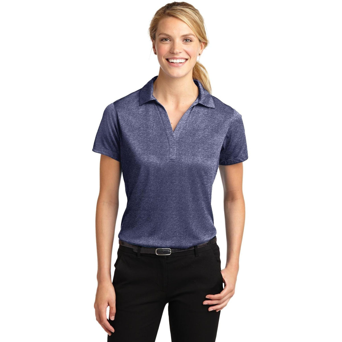 no-logo Sport-Tek Ladies Heather Contender Polo-Regular-Sport-Tek-True Navy Heather-S-Thread Logic