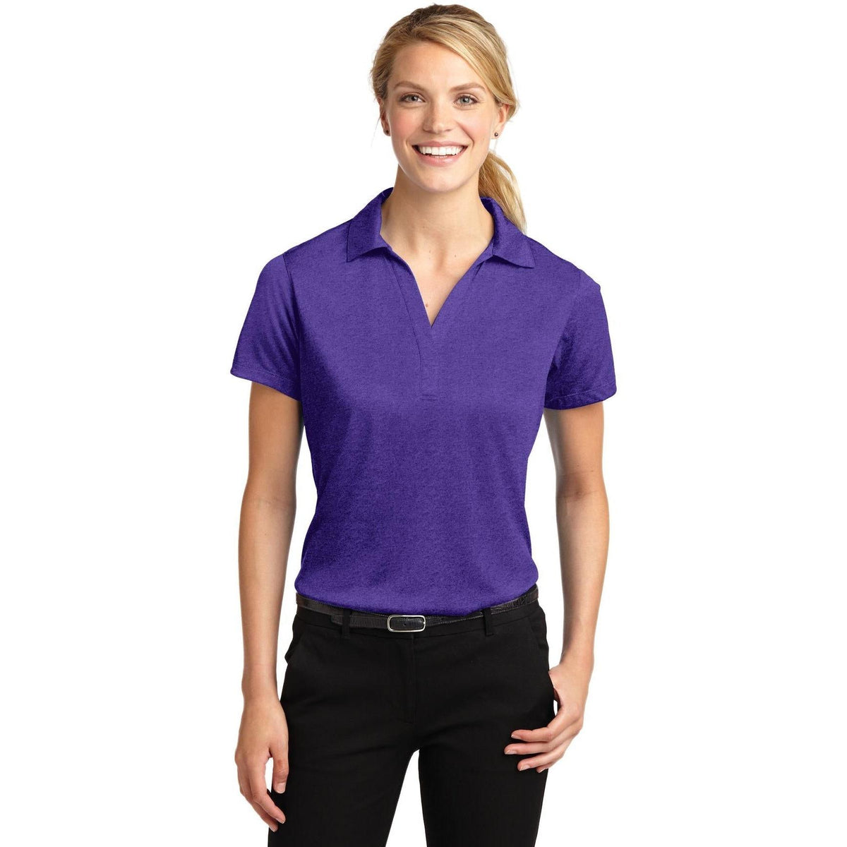 no-logo Sport-Tek Ladies Heather Contender Polo-Regular-Sport-Tek-Varsity Purple Heather-S-Thread Logic