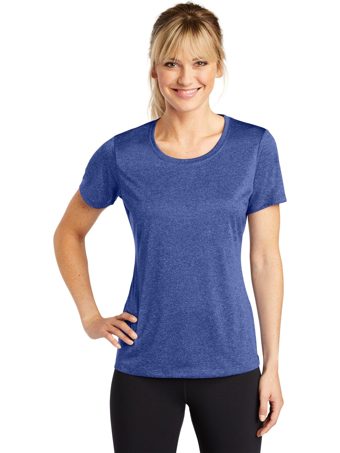 Sport-Tek Ladies Heather Contender Scoop Neck Tee-Regular-Sport-Tek-Cobalt Heather-S-Thread Logic