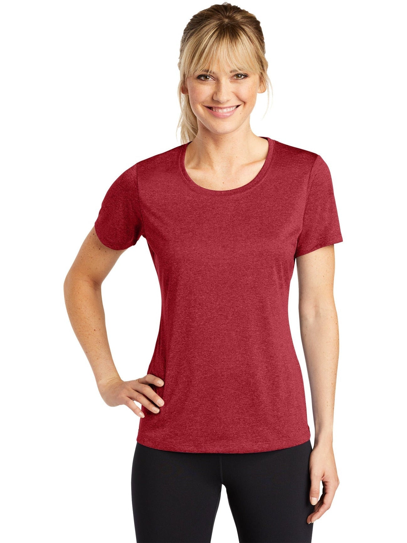 Sport-Tek Ladies Heather Contender Scoop Neck Tee-Regular-Sport-Tek-Scarlet Heather-S-Thread Logic