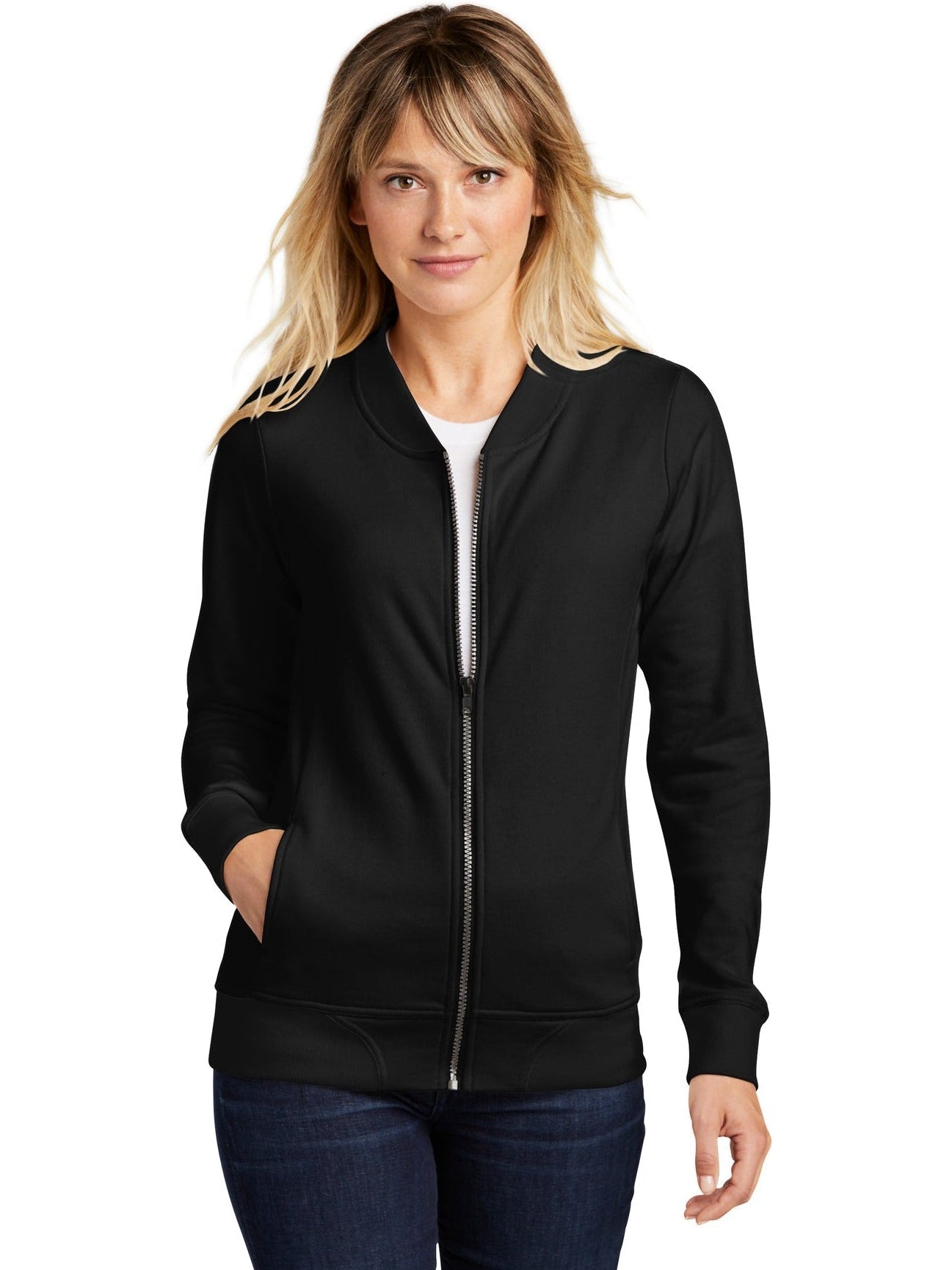 Sport-Tek Ladies Lightweight French Terry Bomber-Regular-Sport-Tek-Black-XS-Thread Logic